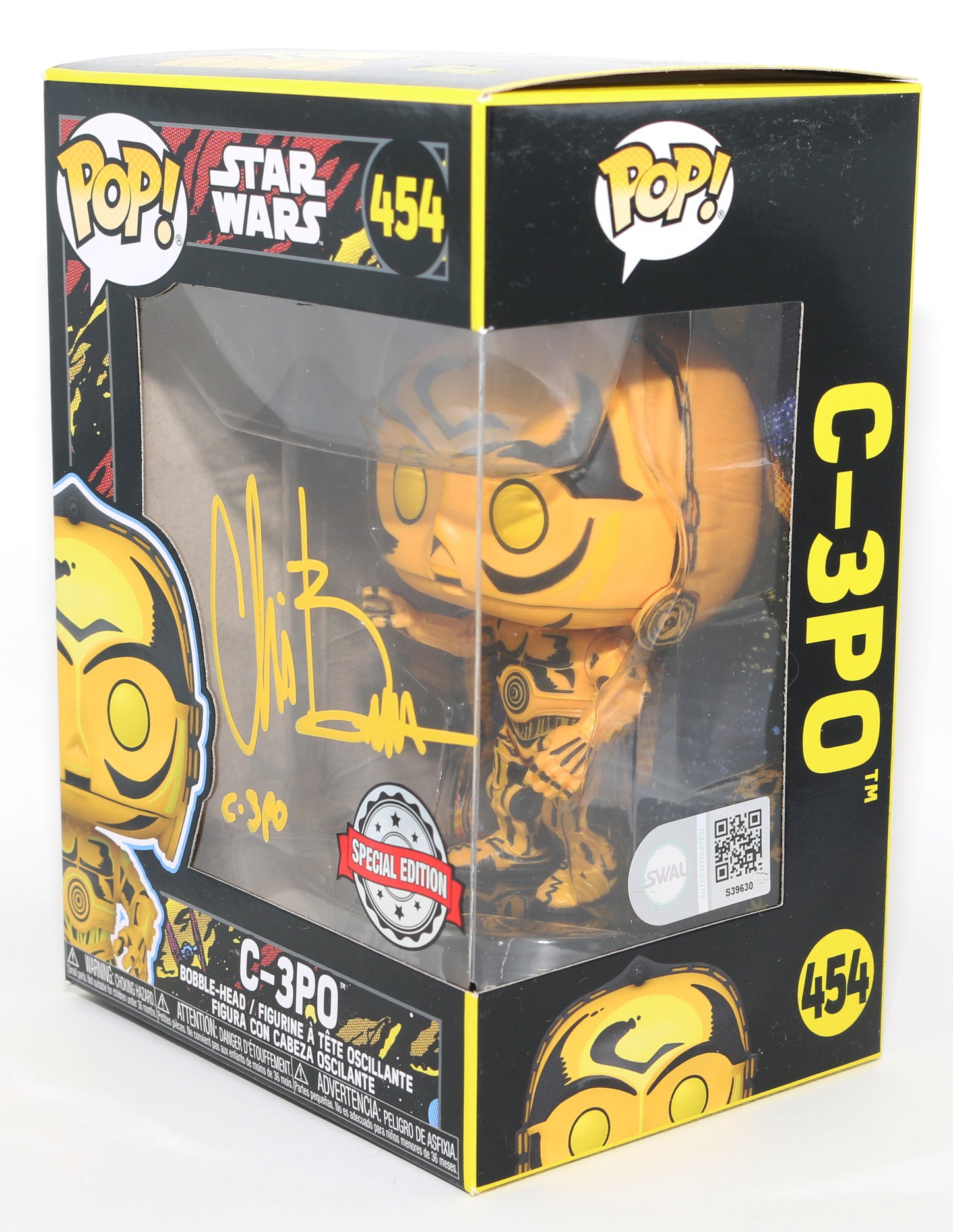 
                  
                    Chris Bartlett as C3P-O in Star Wars Blacklight Special Edition (SWAU) Signed Funko POP! #454
                  
                