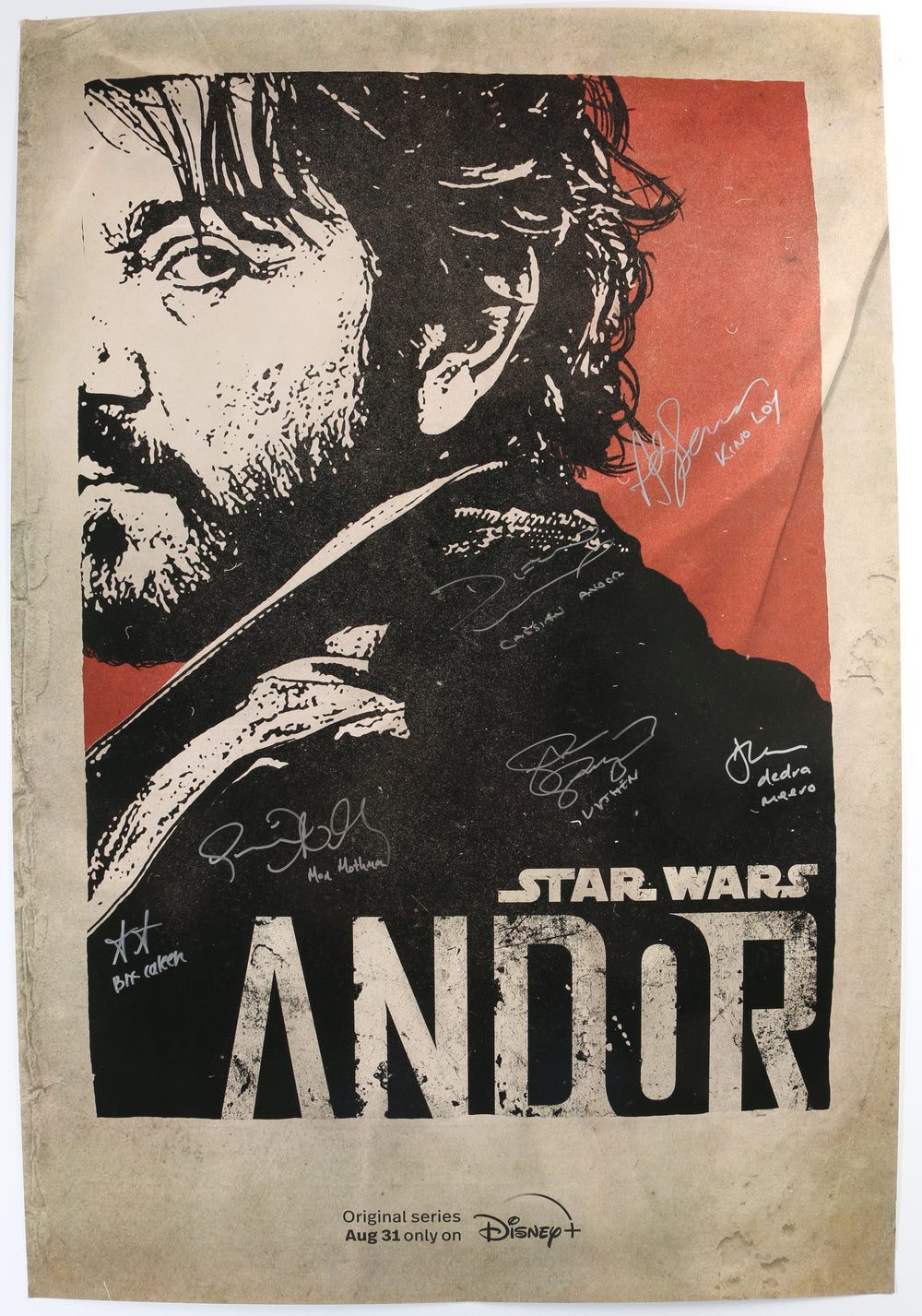 Star Wars: Andor 27x40 Poster Cast Signed by Diego Luna, Adria Arjona, Stellan Skarsgård, Genevieve O'Reilly, Denise Gough, & Andy Serkis with Character Names