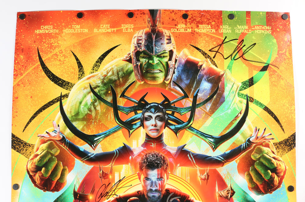
                  
                    Thor: Ragnarok 27x40 Poster (Beckett) Cast Signed by Chris Hemsworth, Mark Ruffalo, Jeff Goldblum, Karl Urban, Producer: Kevin Feige, & Director: Taika Waititi
                  
                