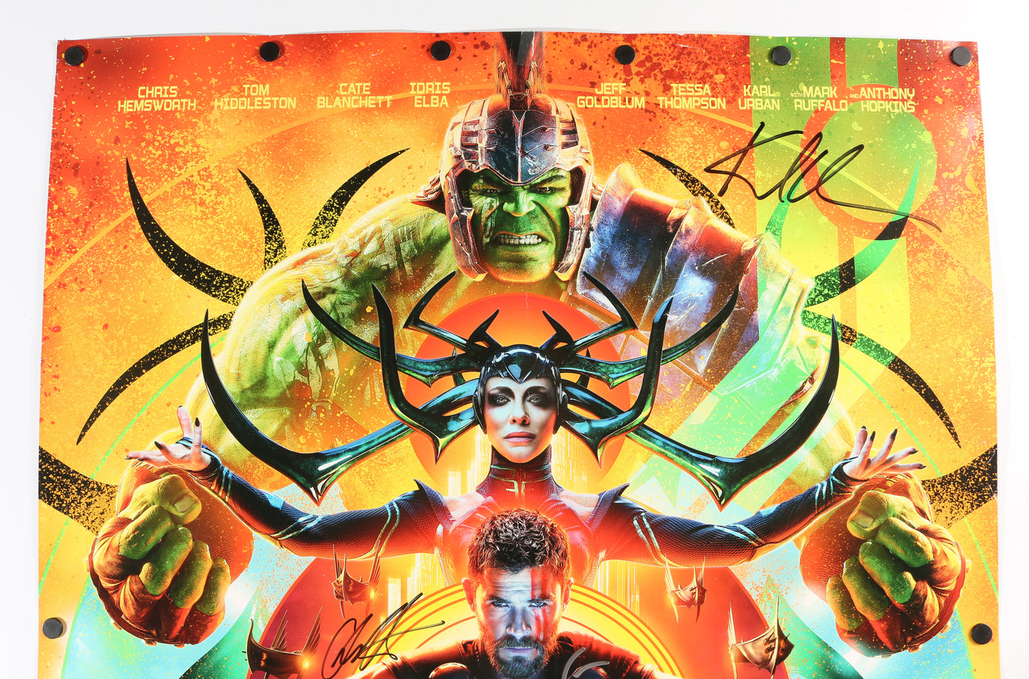 
                  
                    Thor: Ragnarok 27x40 Poster (Beckett) Cast Signed by Chris Hemsworth, Mark Ruffalo, Jeff Goldblum, Karl Urban, Producer: Kevin Feige, & Director: Taika Waititi
                  
                