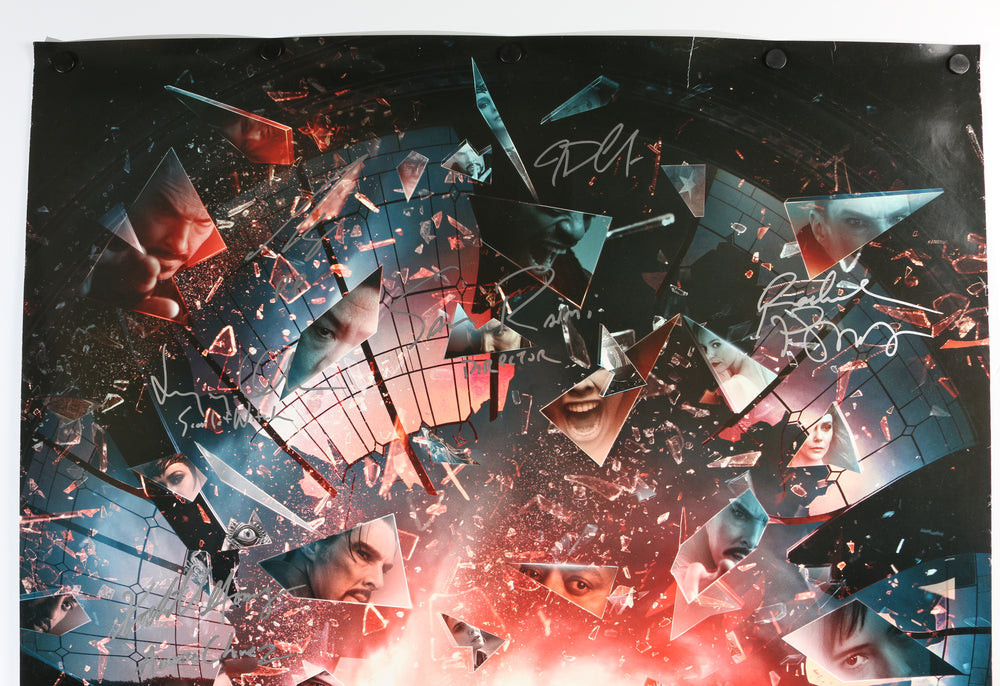 
                  
                    Doctor Strange in the Multiverse of Madness 27x40 Poster (JSA) Cast Signed by Benedict Cumberbatch, Elizabeth Olsen, Xochitl Gomez, Rachel McAdams, Hayley Atwell, John Krasinski, Ross Marquand, Bruce Campbell, & Director: Sam Raimi
                  
                