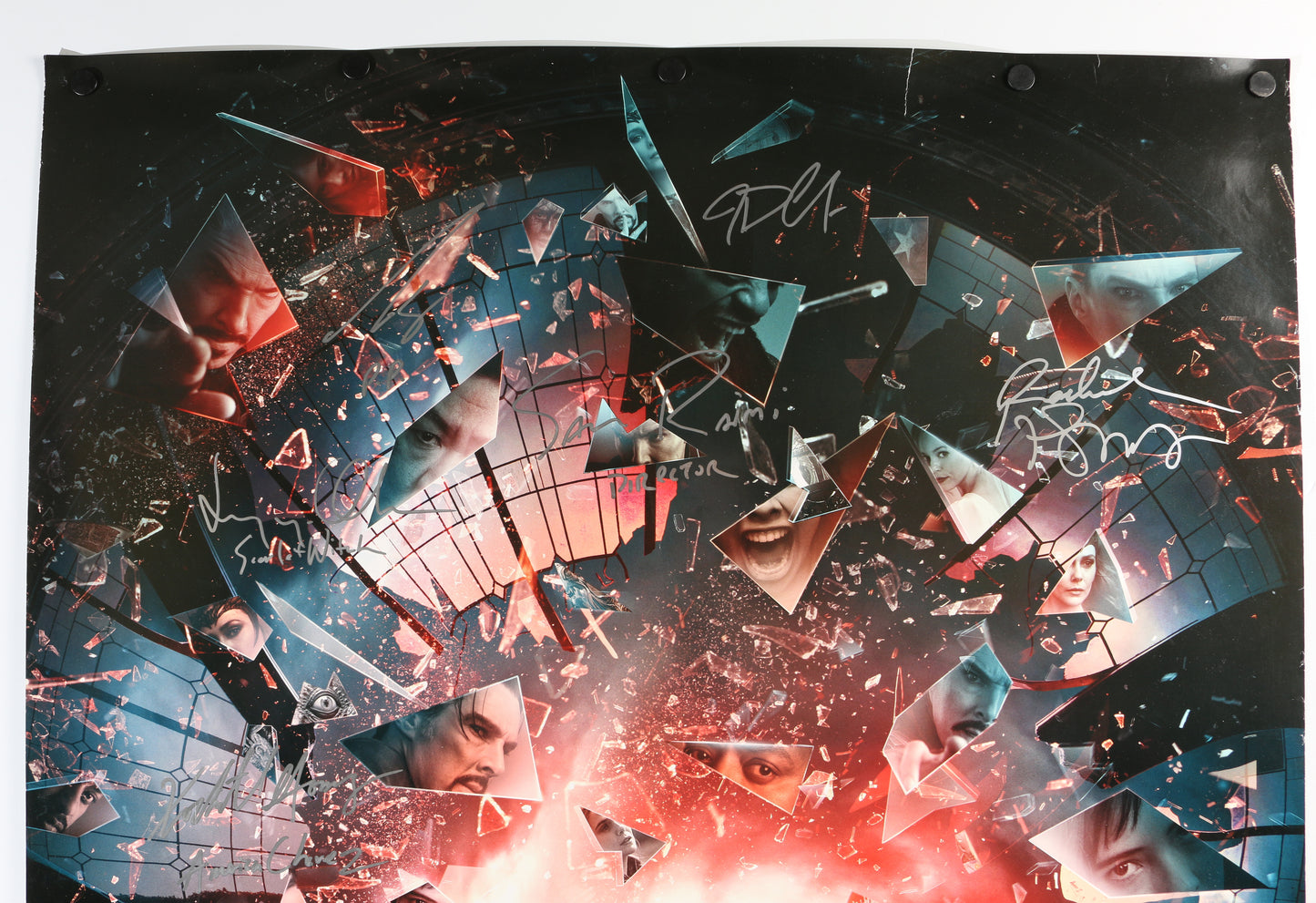 
                  
                    Doctor Strange in the Multiverse of Madness 27x40 Poster (JSA) Cast Signed by Benedict Cumberbatch, Elizabeth Olsen, Xochitl Gomez, Rachel McAdams, Hayley Atwell, John Krasinski, Ross Marquand, Bruce Campbell, & Director: Sam Raimi
                  
                