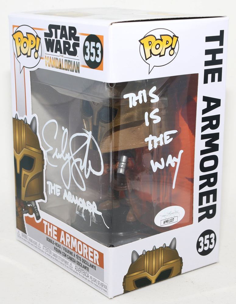 
                  
                    Emily Swallow as the Armorer in Star Wars: The Mandalorian (JSA) Signed Funko POP! #353 with Character Name and Quote
                  
                