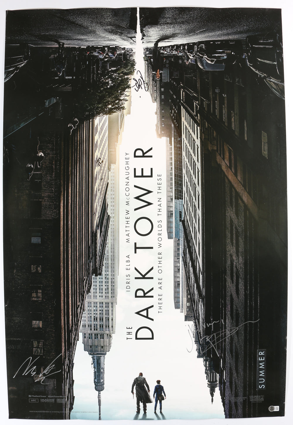 The Dark Tower 27x40 Poster (Beckett) Cast Signed by Idris Elba, Matthew McConaughey, & Nikolaj Arcel
