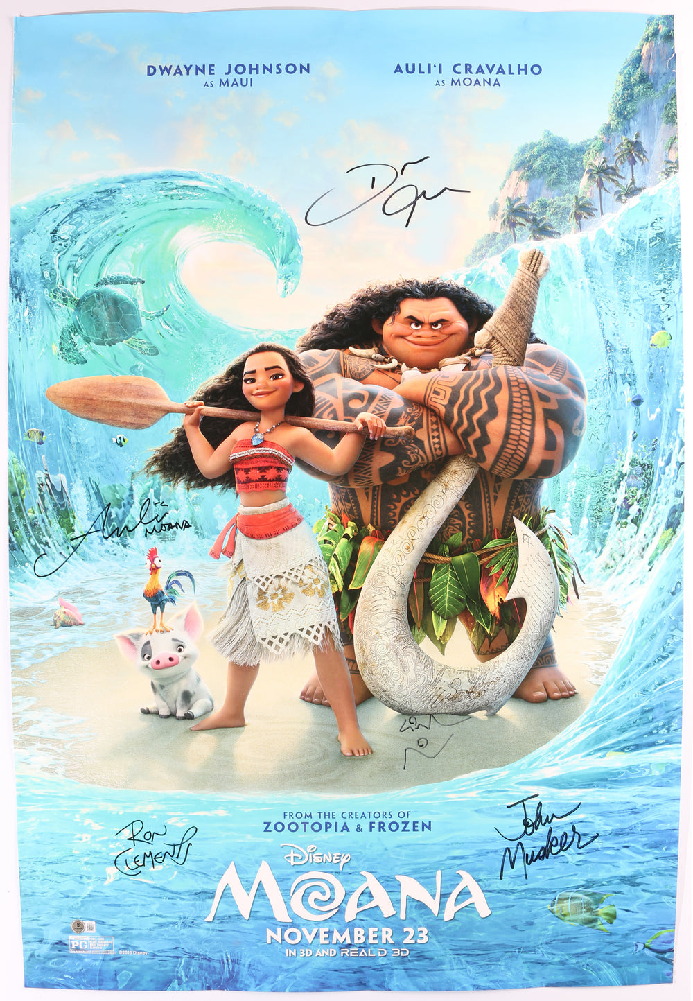 Moana 27x40 Poster (Beckett) Cast Signed by Dwayne 