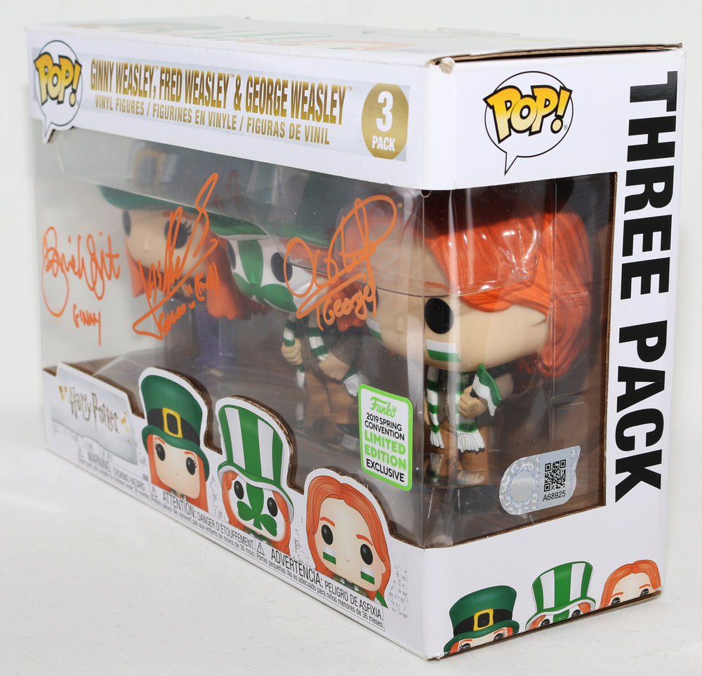 
                  
                    Bonnie Wright as Ginny Weasley, Oliver Phelps as George Weasley, & James Phelps as Fred Weasley in Harry Potter and the Goblet of Fire 2019 Summer Convention Exclusive (JSA) Signed Funko POP! 3 Pack with Character Names
                  
                