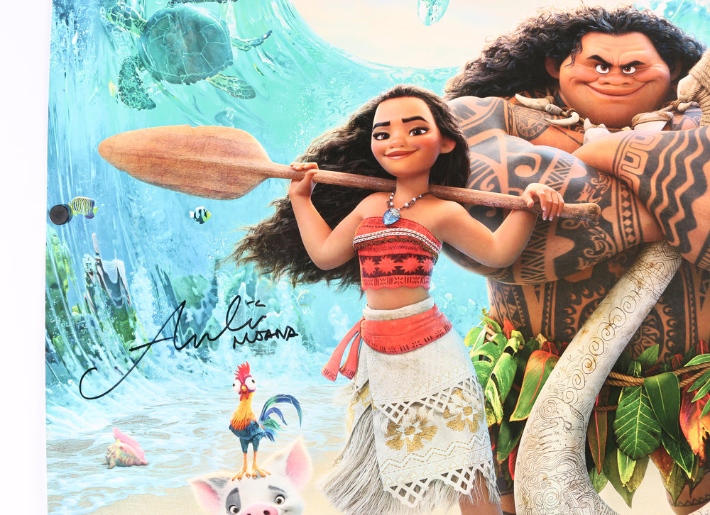 
                  
                    Moana 27x40 Poster (Beckett) Cast Signed by Dwayne "The Rock" Johnson and Auli'i Cravalho & Directors: Ron Clements and John Musker
                  
                