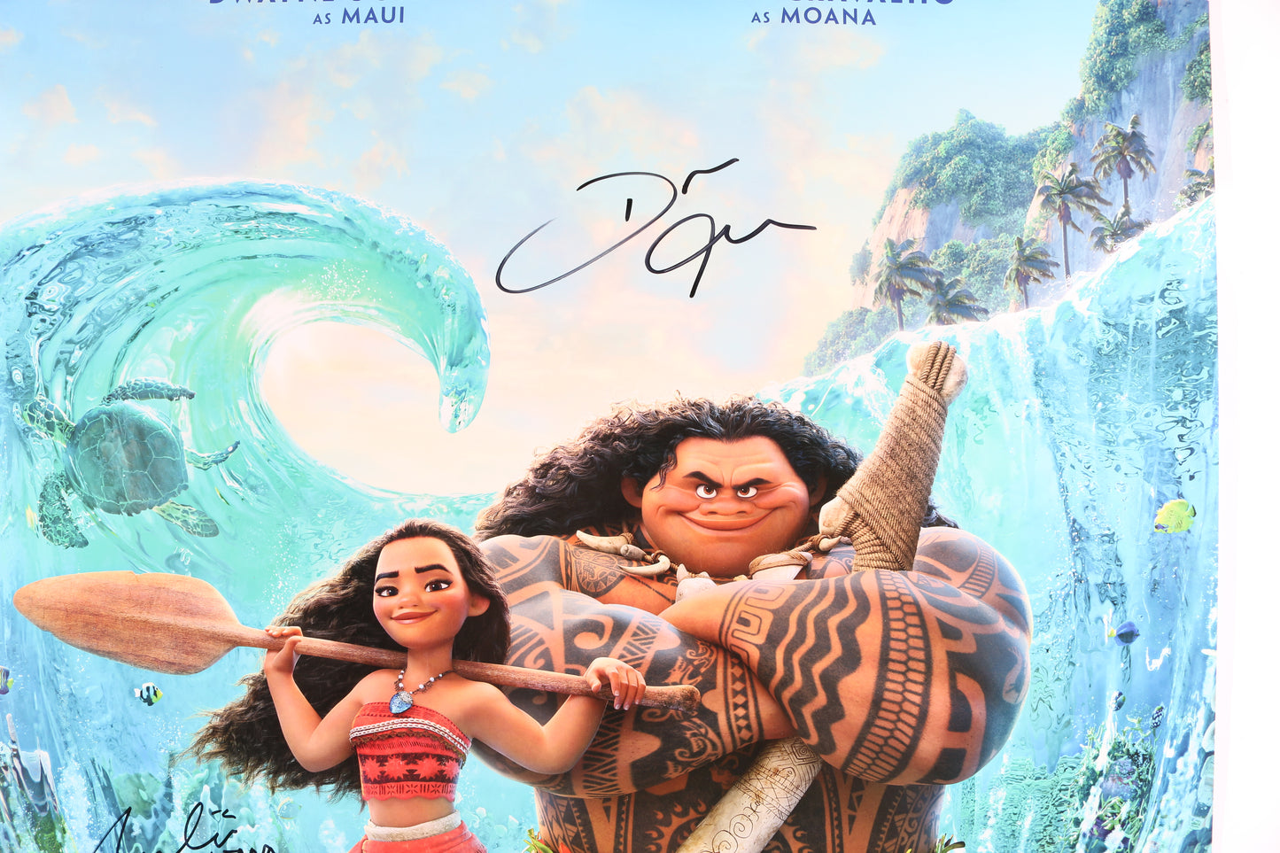 
                  
                    Moana 27x40 Poster (Beckett) Cast Signed by Dwayne "The Rock" Johnson and Auli'i Cravalho & Directors: Ron Clements and John Musker
                  
                