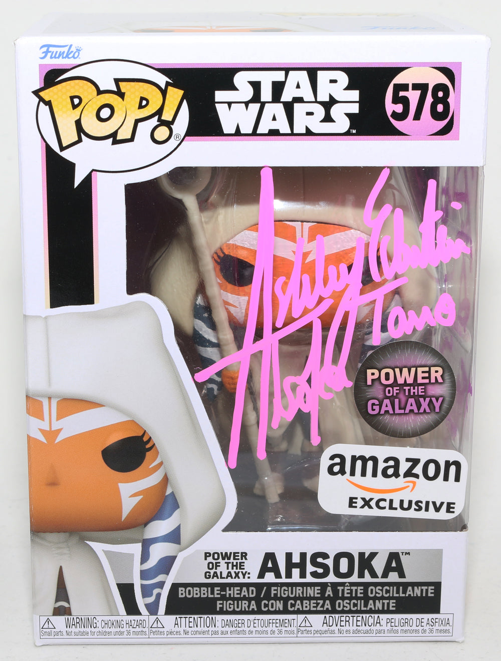 Ashley Eckstein & Rosario Dawson as Ahsoka Tano in Star Wars: The Clone Wars Power of the Galaxy Amazon Exclusive (JSA) Signed Funko POP! #578 with Character Names