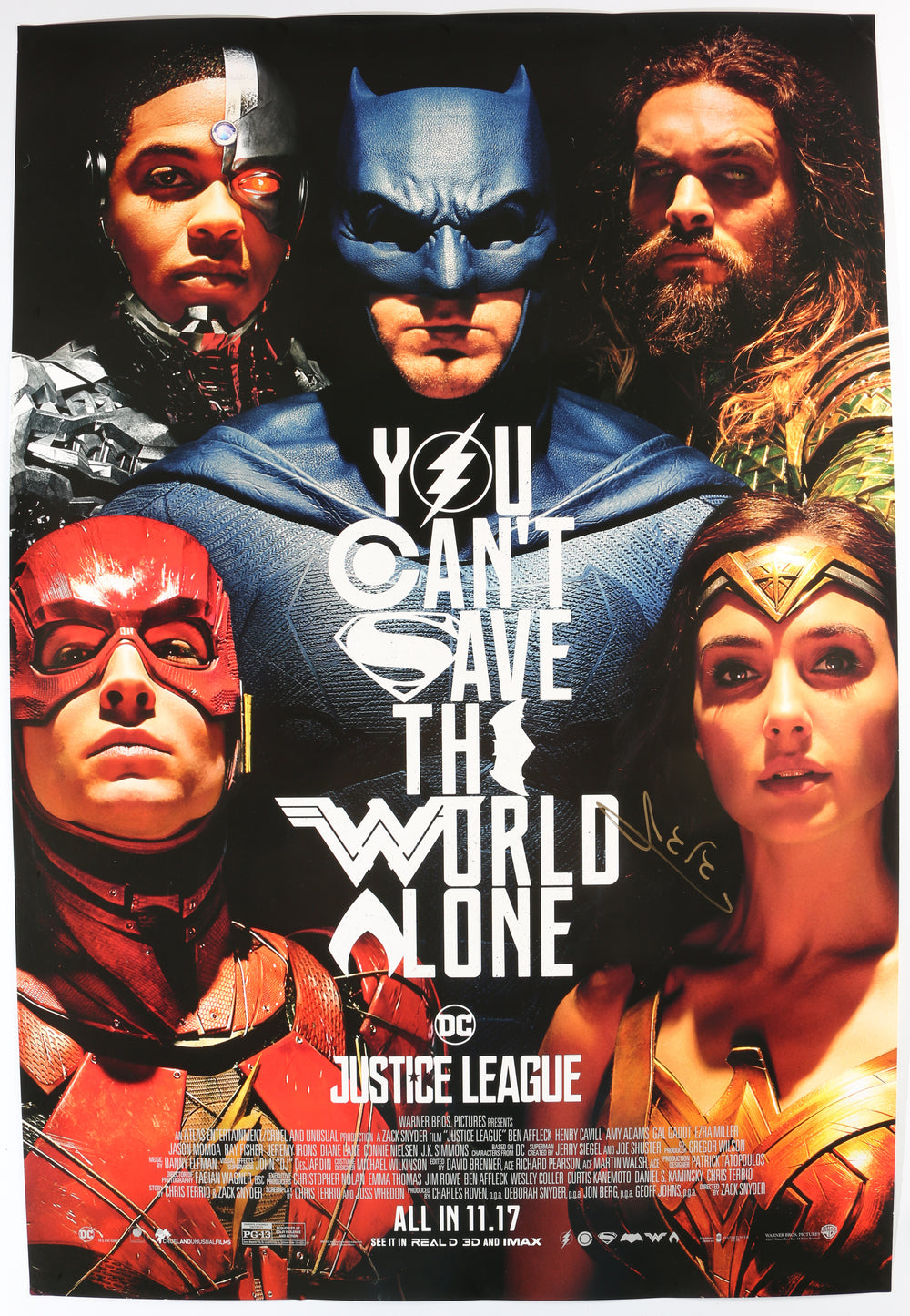 Gal Gadot as Wonder Woman in Justice League Signed 27x40 Poster