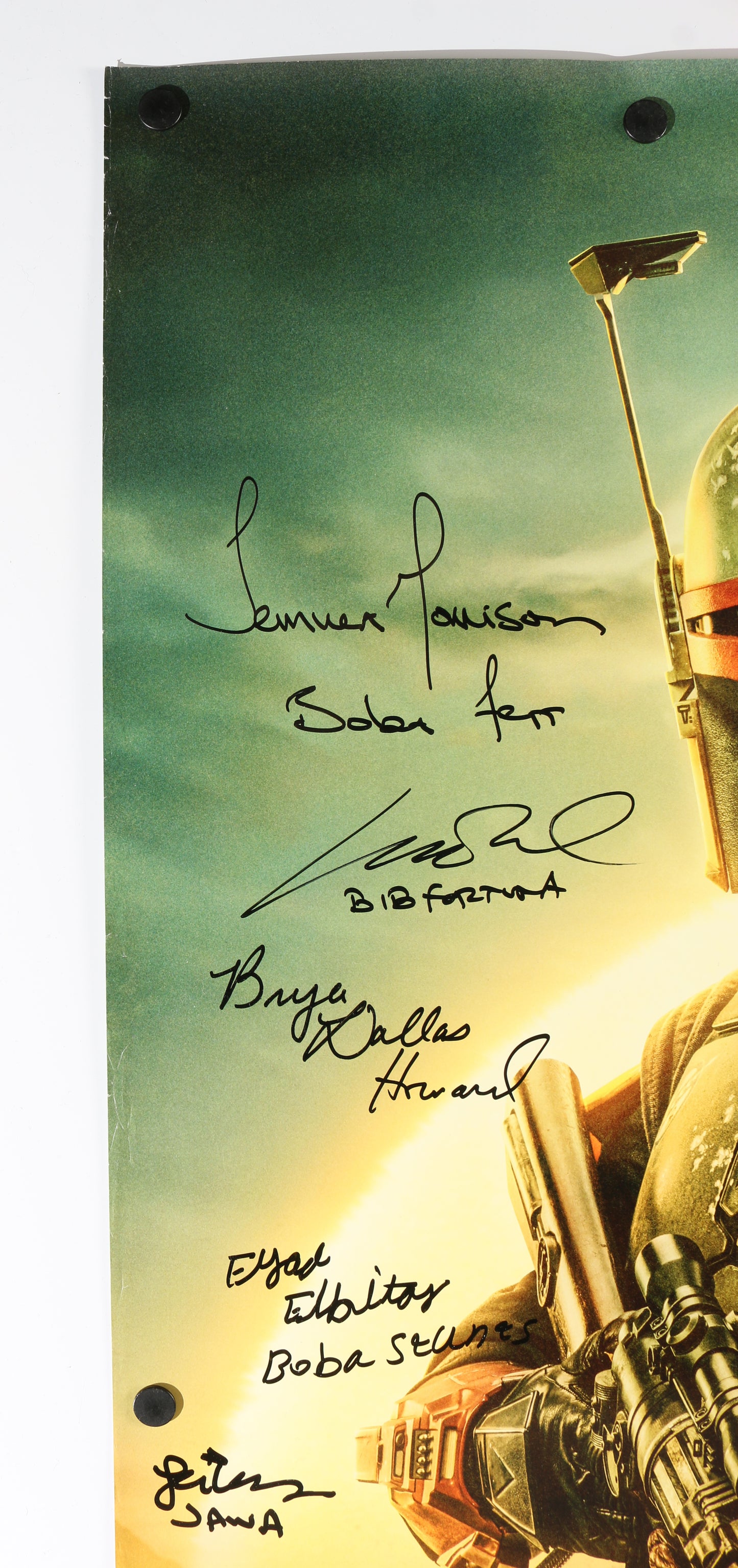
                  
                    The Book of Boba Fett 27x40 Poster Cast Signed by Temuera Morrison, Matthew Wood, Bryce Dallas Howard, Brendan Wayne, Ming Na Wen, Carey Jones, Corey Burton, Tait Fletcher, Rosario Dawson, Lateef Crowder, & More
                  
                