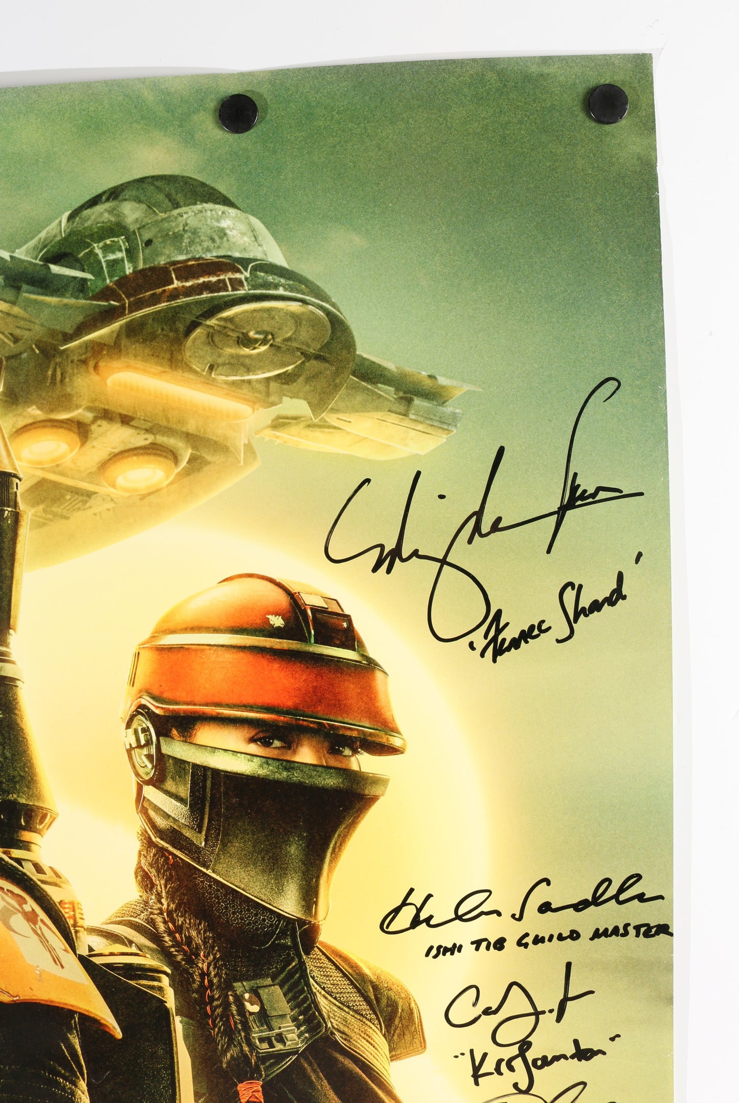 
                  
                    The Book of Boba Fett 27x40 Poster Cast Signed by Temuera Morrison, Matthew Wood, Bryce Dallas Howard, Brendan Wayne, Ming Na Wen, Carey Jones, Corey Burton, Tait Fletcher, Rosario Dawson, Lateef Crowder, & More
                  
                