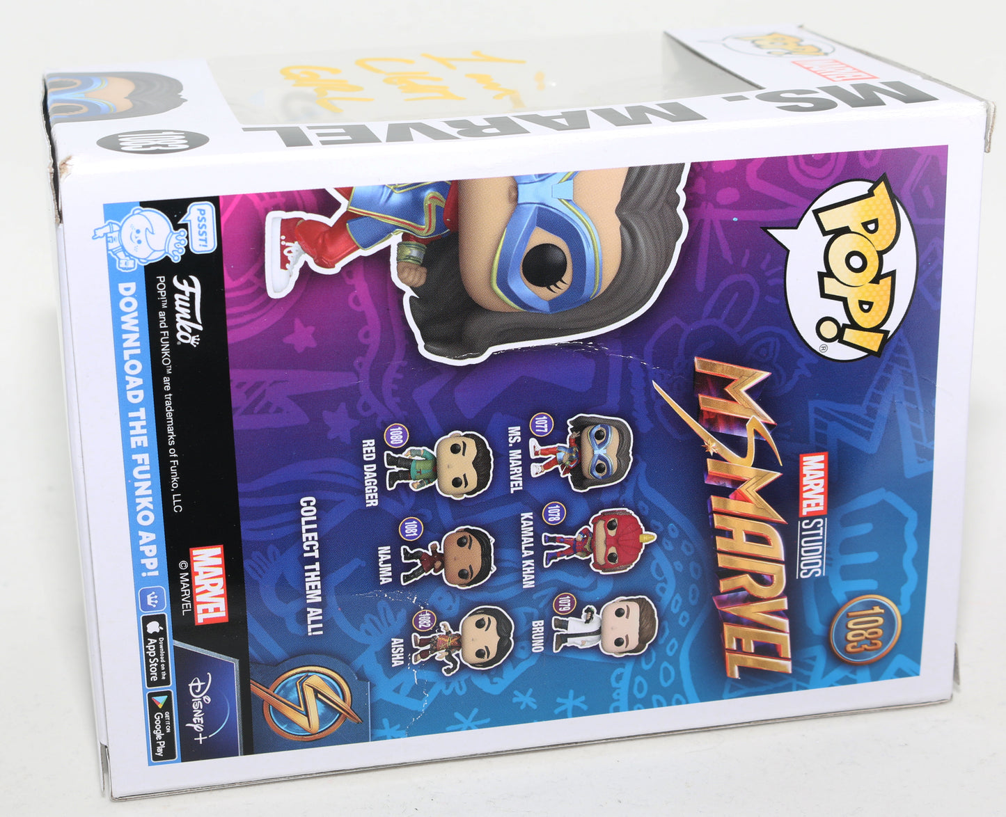 
                  
                    Iman Vellani as Ms. Marvel in Ms. Marvel Funko Exclusive Signed Funko POP! #1083 with Character Name and Quote
                  
                