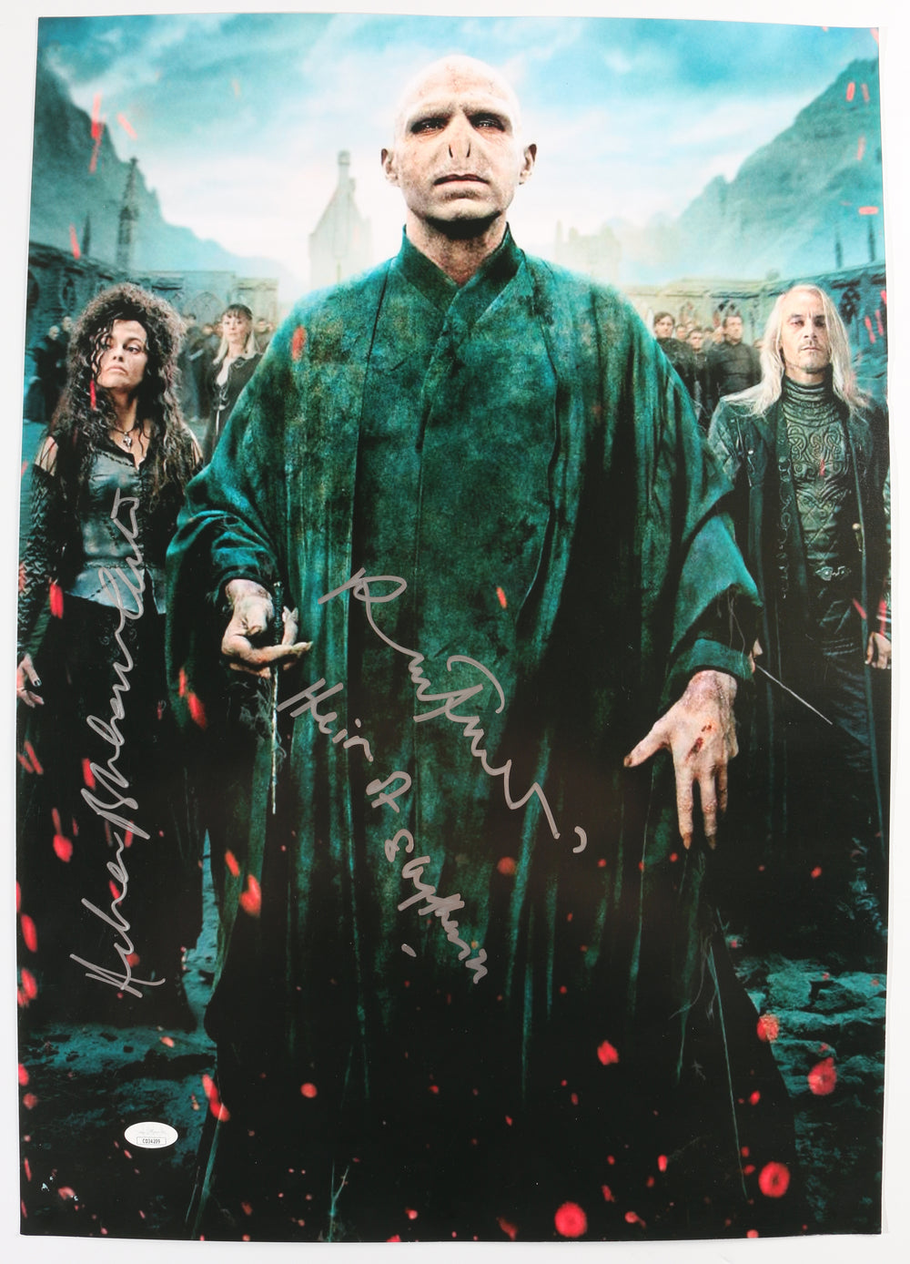 Ralph Fiennes as Lord Voldemort & Helena Bonham Carter as Bellatrix Lestrange in Harry Potter & The Deathly Hallows Part 2 Signed 16x23 Photo with Character Name