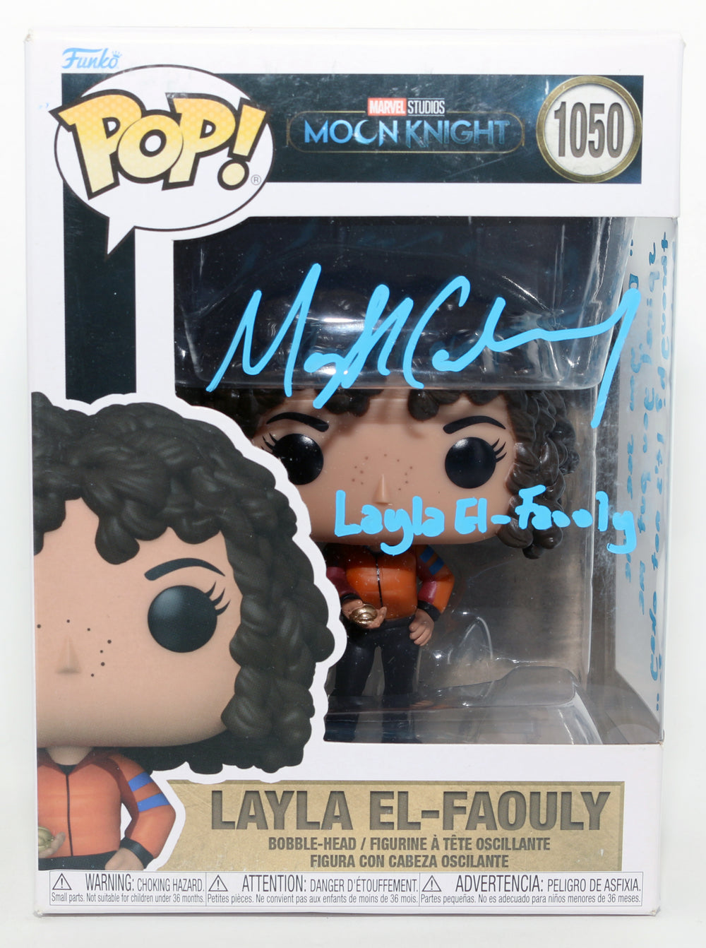 May Calamawy as  Layla El-Faouly / Scarlet Scarab in Moon Knight Signed Funko POP! #1050 with Character Name & Quote