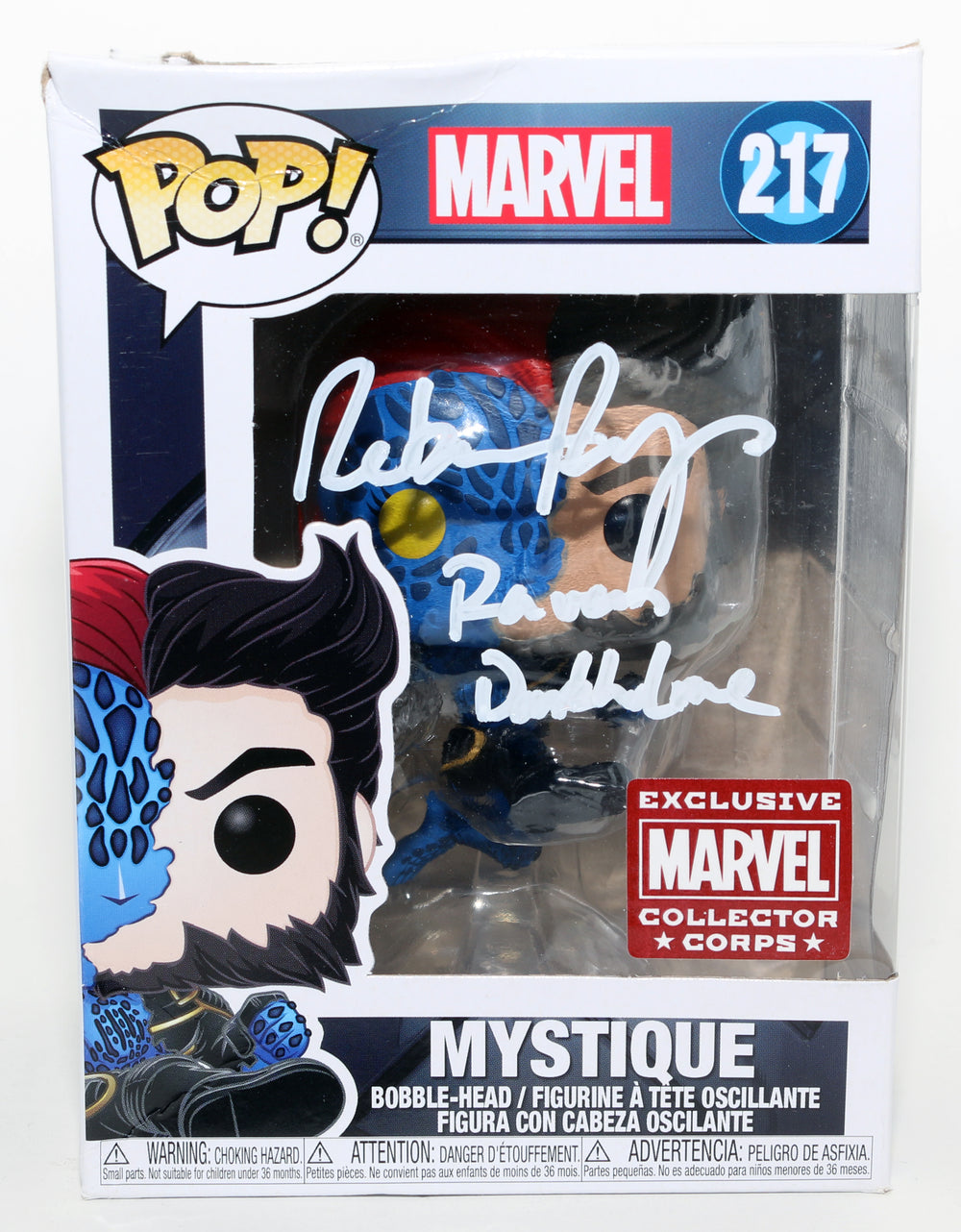Rebecca Romijn as Mystique in X-Men Marvel Collector Corps Exclusive Signed Funko POP! #217 with Character Name & Quote