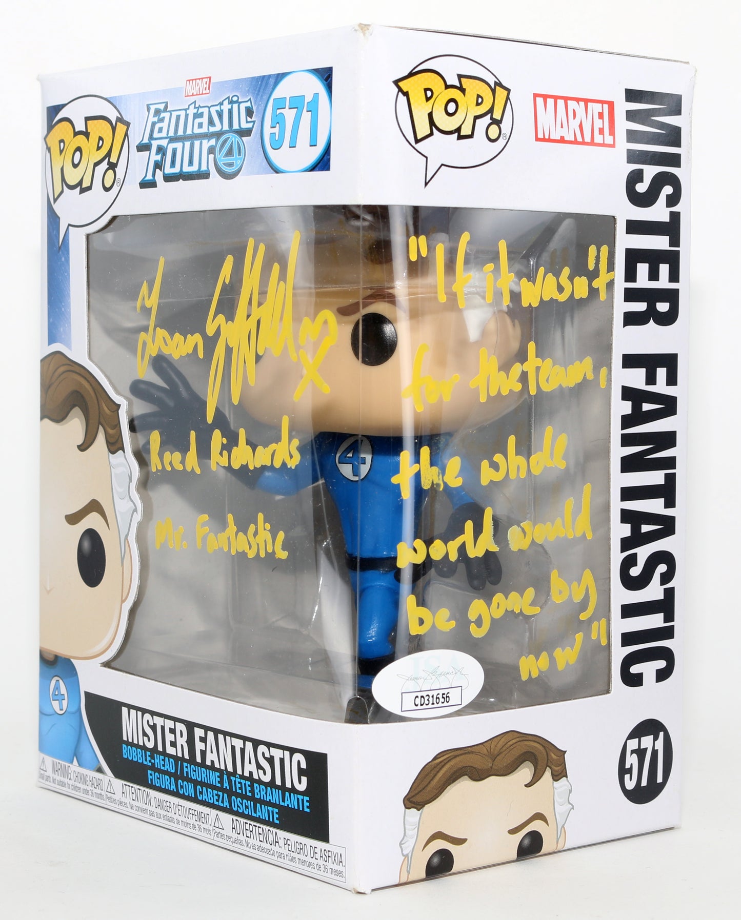 
                  
                    Ioan Gruffudd as Reed Richards / Mr. Fantastic in Fantastic Four (JSA) Signed Funko POP! #571 with Character Name & Quote
                  
                