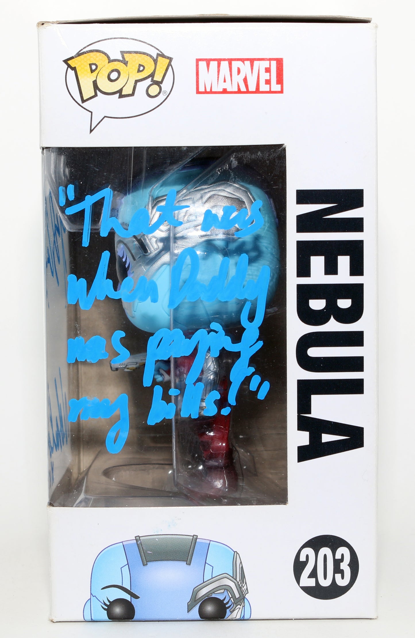 
                  
                    Karen Gillan as Nebula in Guardians of the Galaxy Vol. 2 Signed Funko POP! #203 with Character Name & Quote
                  
                