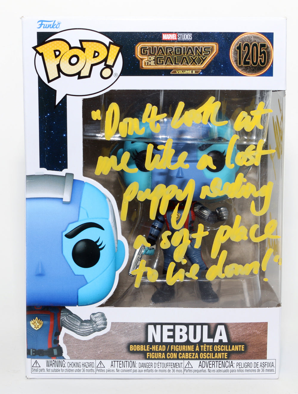 Karen Gillan as Nebula in Guardians of the Galaxy Vol. 3 Signed Funko POP! #1205 with Character Name & Quote