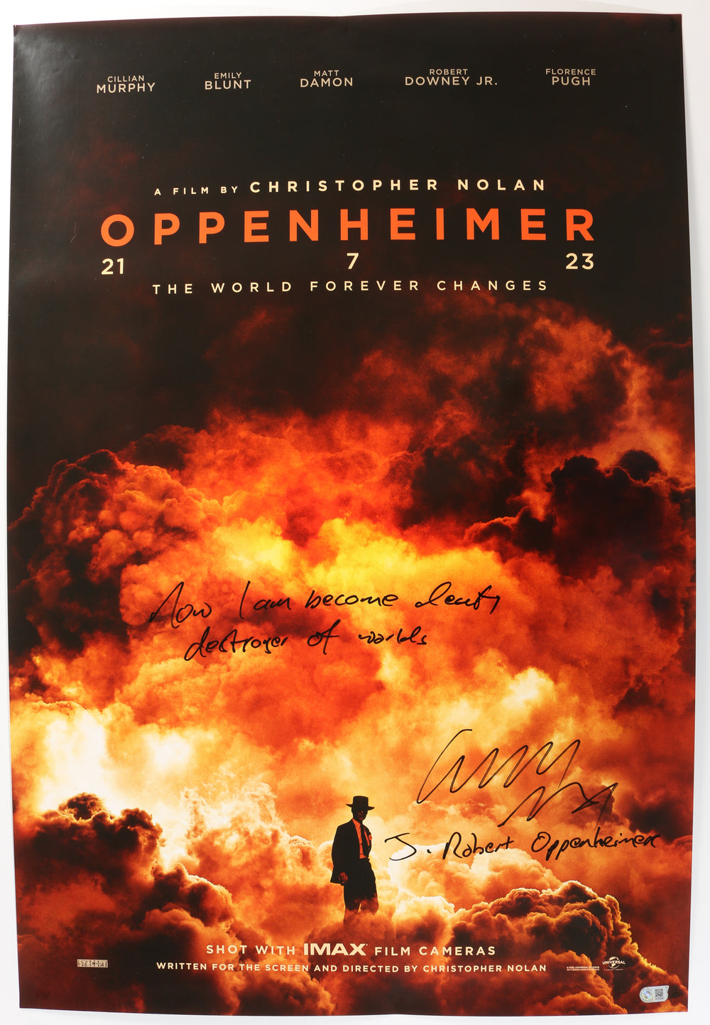 Cillian Murphy as J. Robert Oppenheimer in Oppenheimer (SWAU) Signed 27x40 Poster with Character Name & Quote