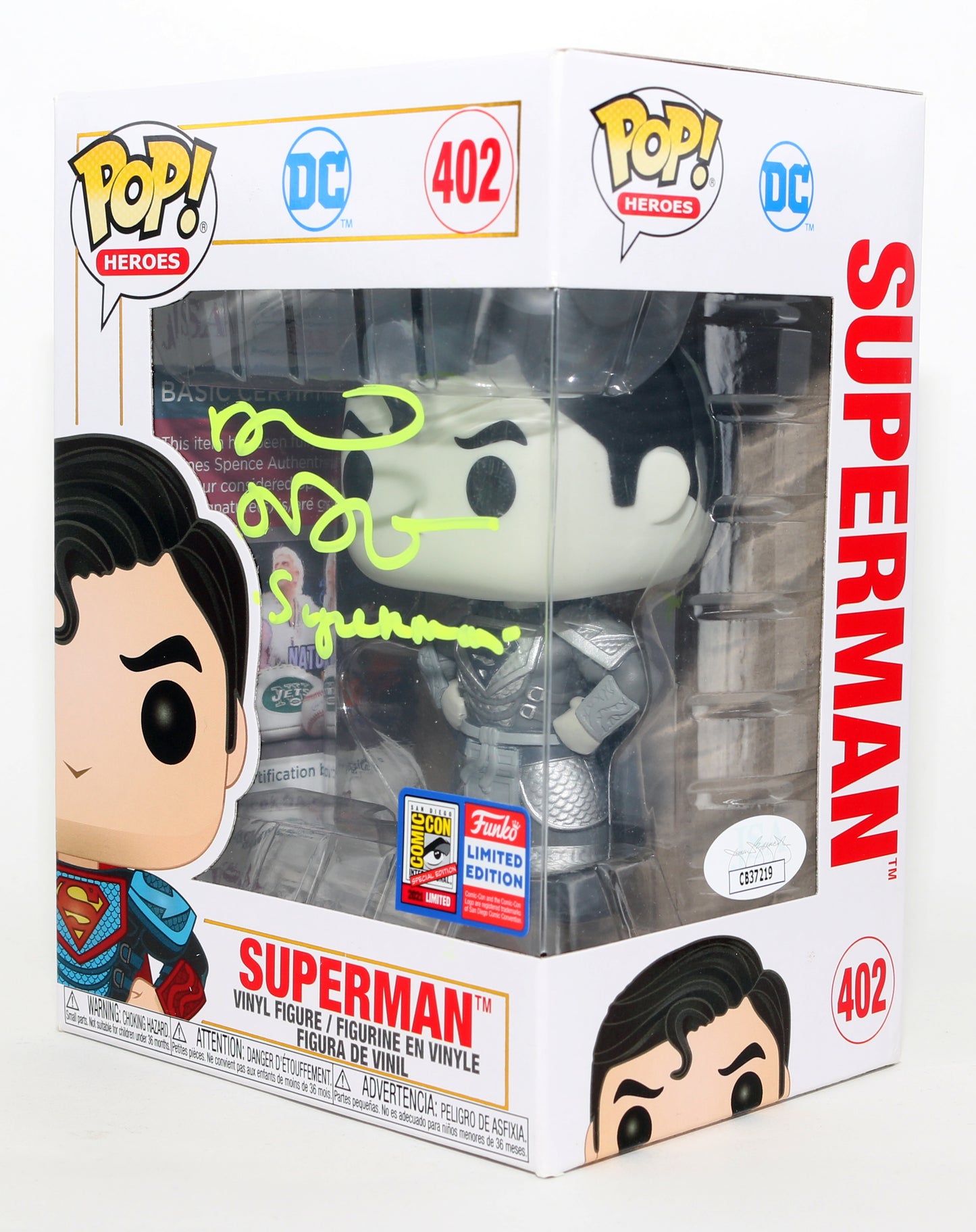 
                  
                    Alan Tudyk as Superman in Justice League: War 2021 SDCC Exclusive (JSA) Signed Funko POP! #402 with Character Name
                  
                