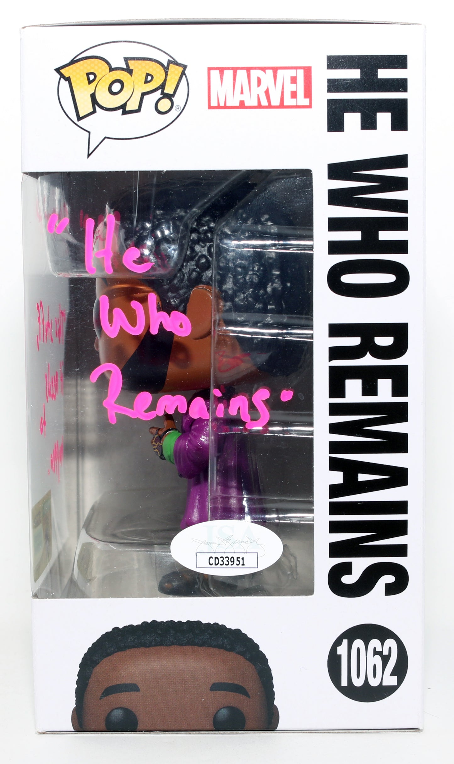 
                  
                    Jonathan Majors as He Who Remains in Loki 2022 SDCC Exclusive (JSA) Signed Funko POP! #1062 with Character Name & Quote
                  
                