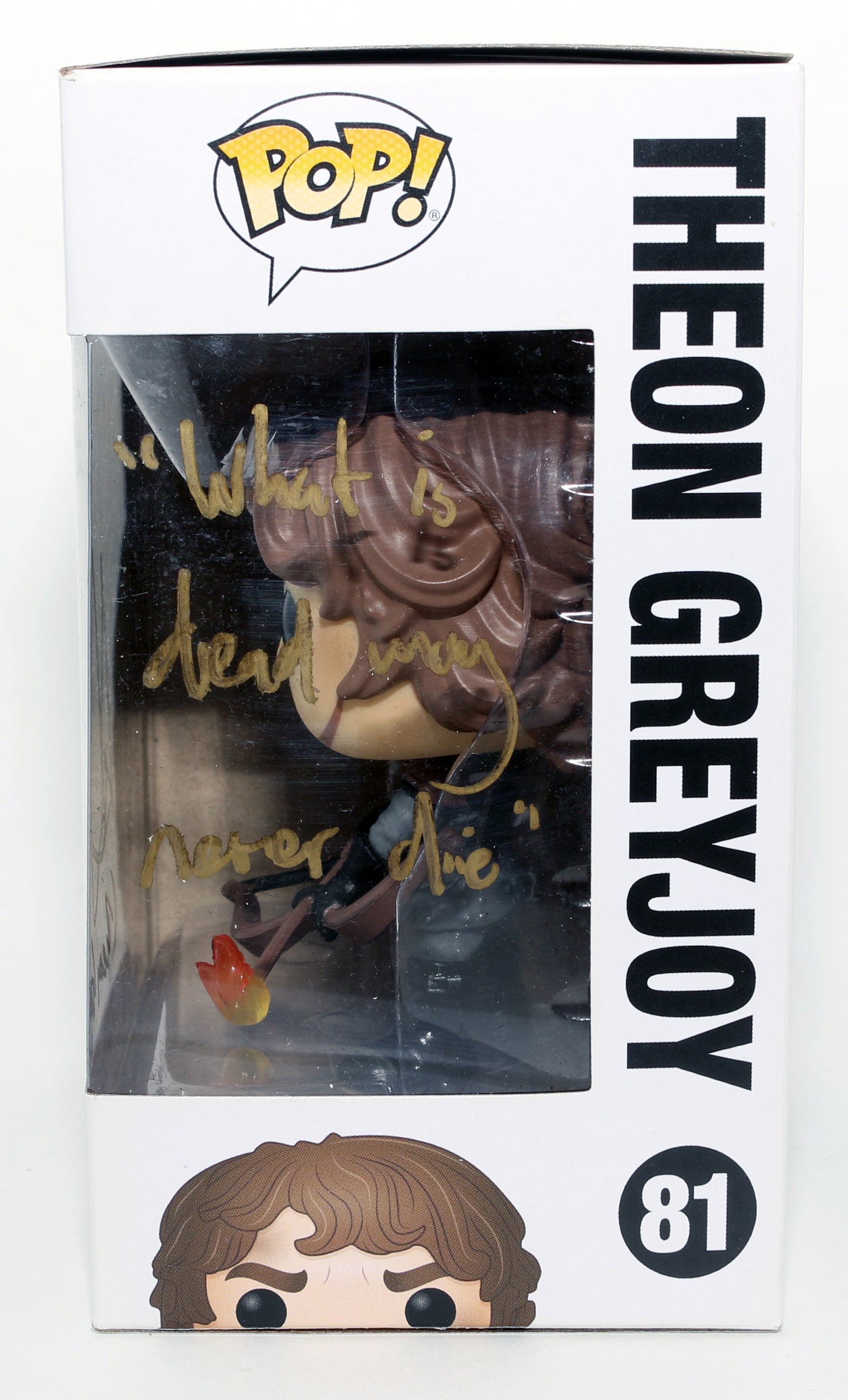 
                  
                    Alfie Allen as Theon Greyjoy in Game of Thrones Signed Funko POP! #81 with Character Name & Quote
                  
                