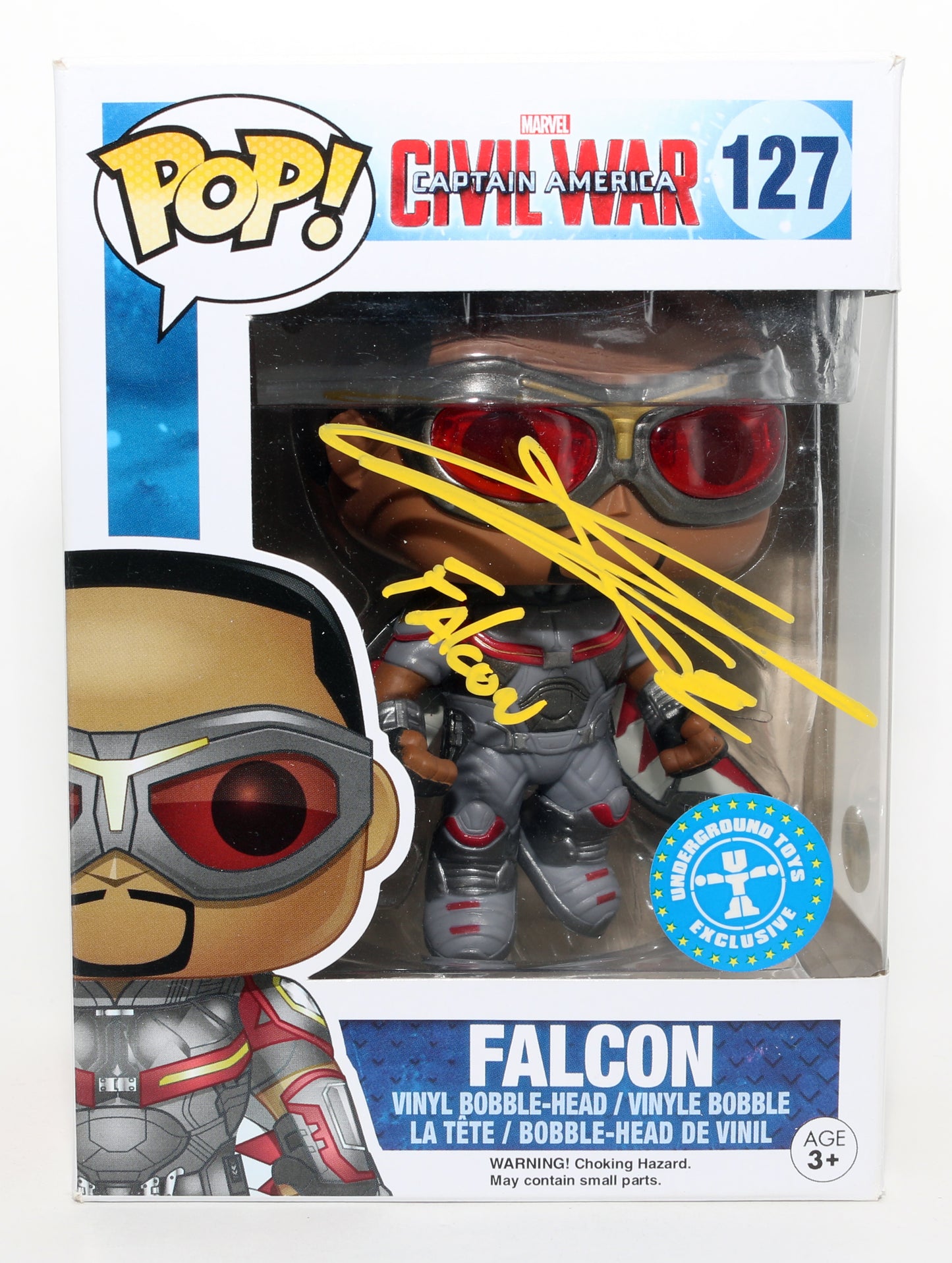 
                  
                    Anthony Mackie as Falcon in Captain America: Civil War Underground Toys Exclusive Signed Funko POP! #127 with Character Name
                  
                