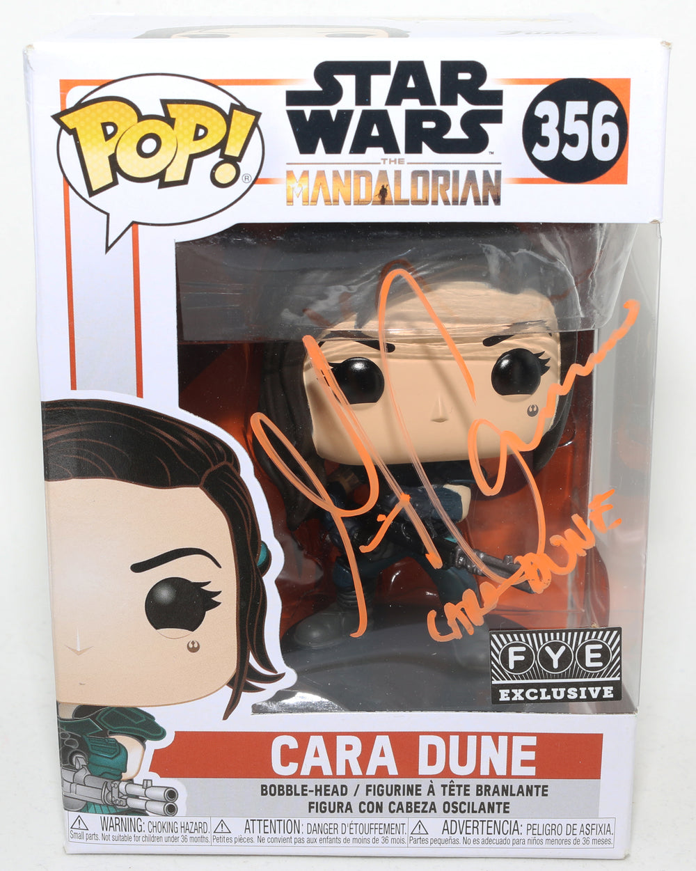 Gina Carano as Cara Dune in Star Wars: The Mandalorian FYE Exclusive (SWAU) Signed Funko POP! #356 with Character Name