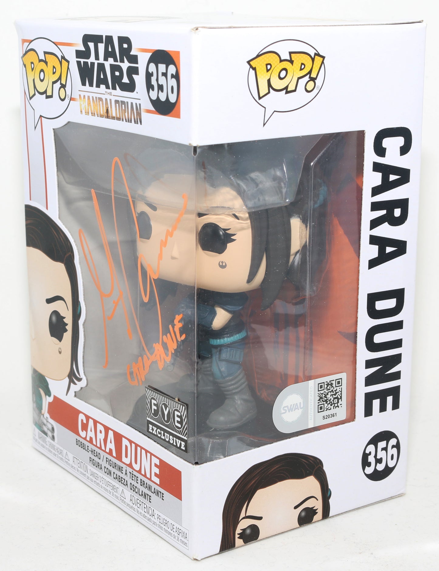 
                  
                    Gina Carano as Cara Dune in Star Wars: The Mandalorian FYE Exclusive (SWAU) Signed Funko POP! #356 with Character Name
                  
                