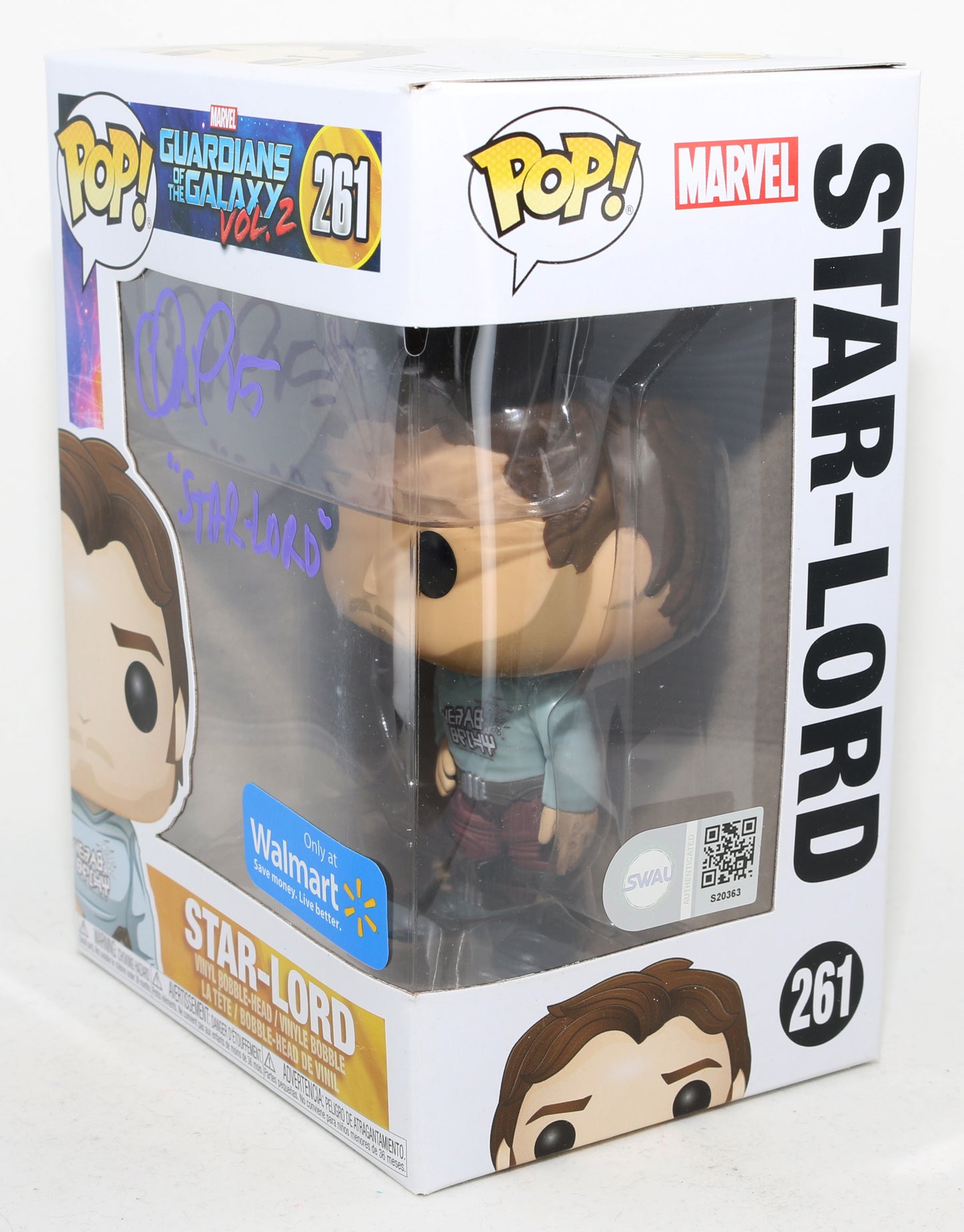 
                  
                    Chris Pratt as Star-Lord in Guardians of the Galaxy Vol. 2 Walmart Exclusive (SWAU) Signed Funko POP! #261 with Character Name
                  
                