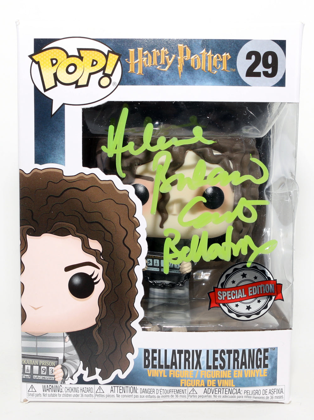 Helena Bonham Carter as Belatrix LeStrange [Prison Outfit] in Harry Potter & The Prisoner of Azkaban Special Edition Signed Funko POP! #29 with Character Name