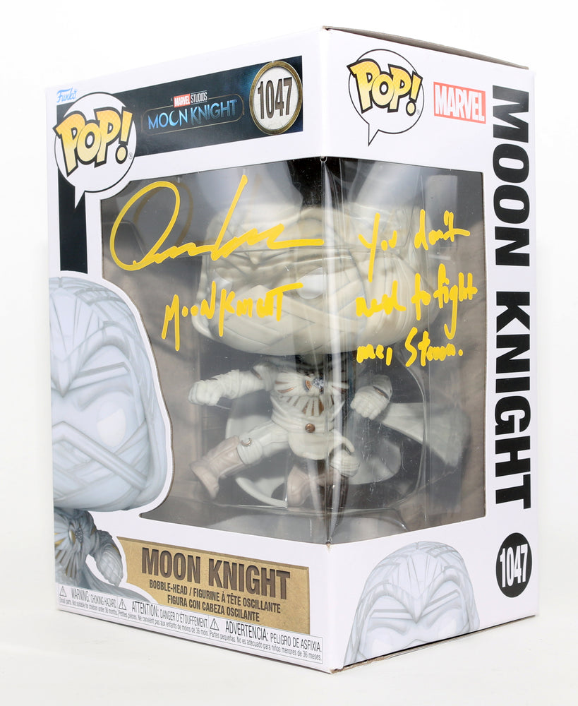 
                  
                    Oscar Isaac as Moon Knight in Moon Knight Signed Funko POP! #1047 with Character Name and Quote
                  
                