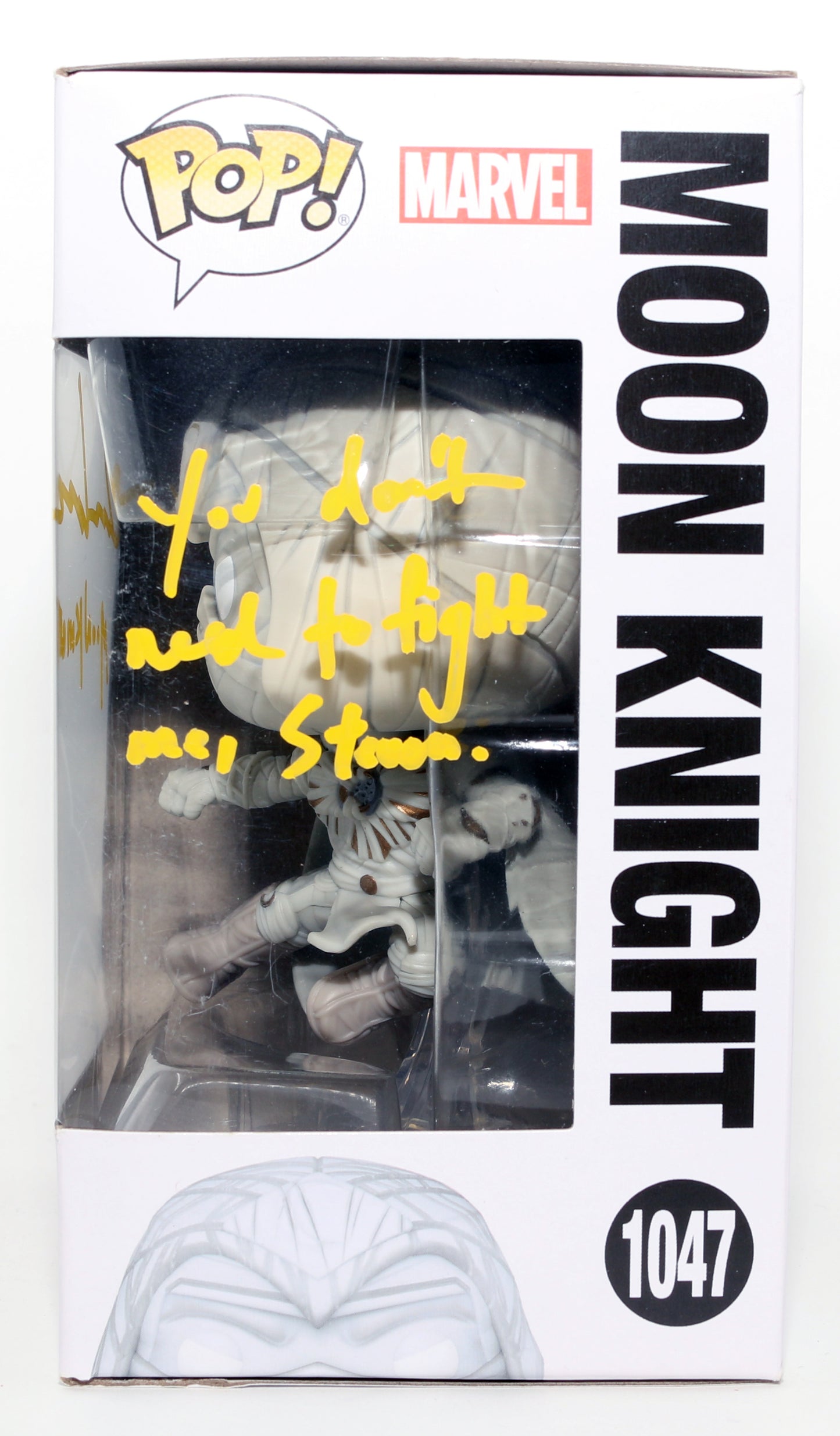 
                  
                    Oscar Isaac as Moon Knight in Moon Knight Signed Funko POP! #1047 with Character Name and Quote
                  
                