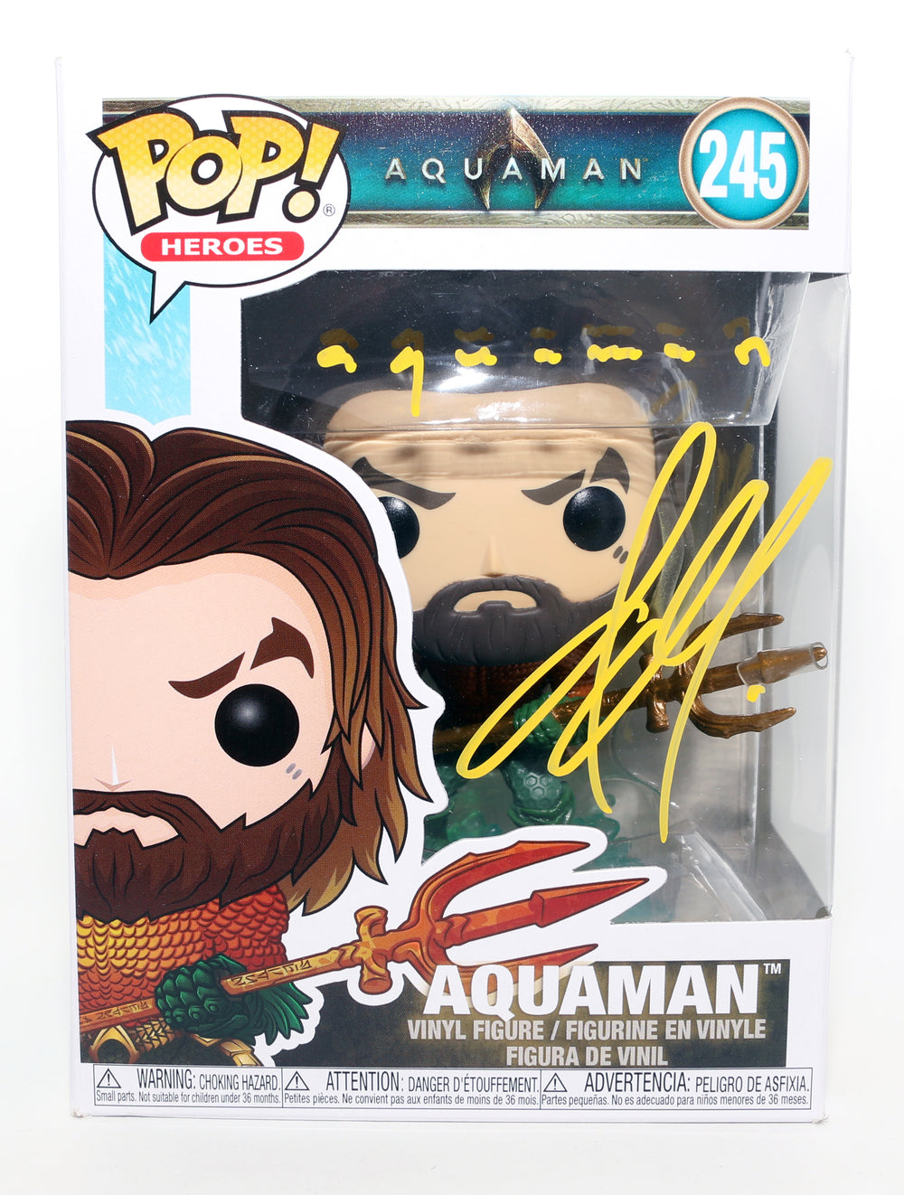 Jason Momoa as Aquaman in Aquaman Signed Funko POP! #245 with Character Name