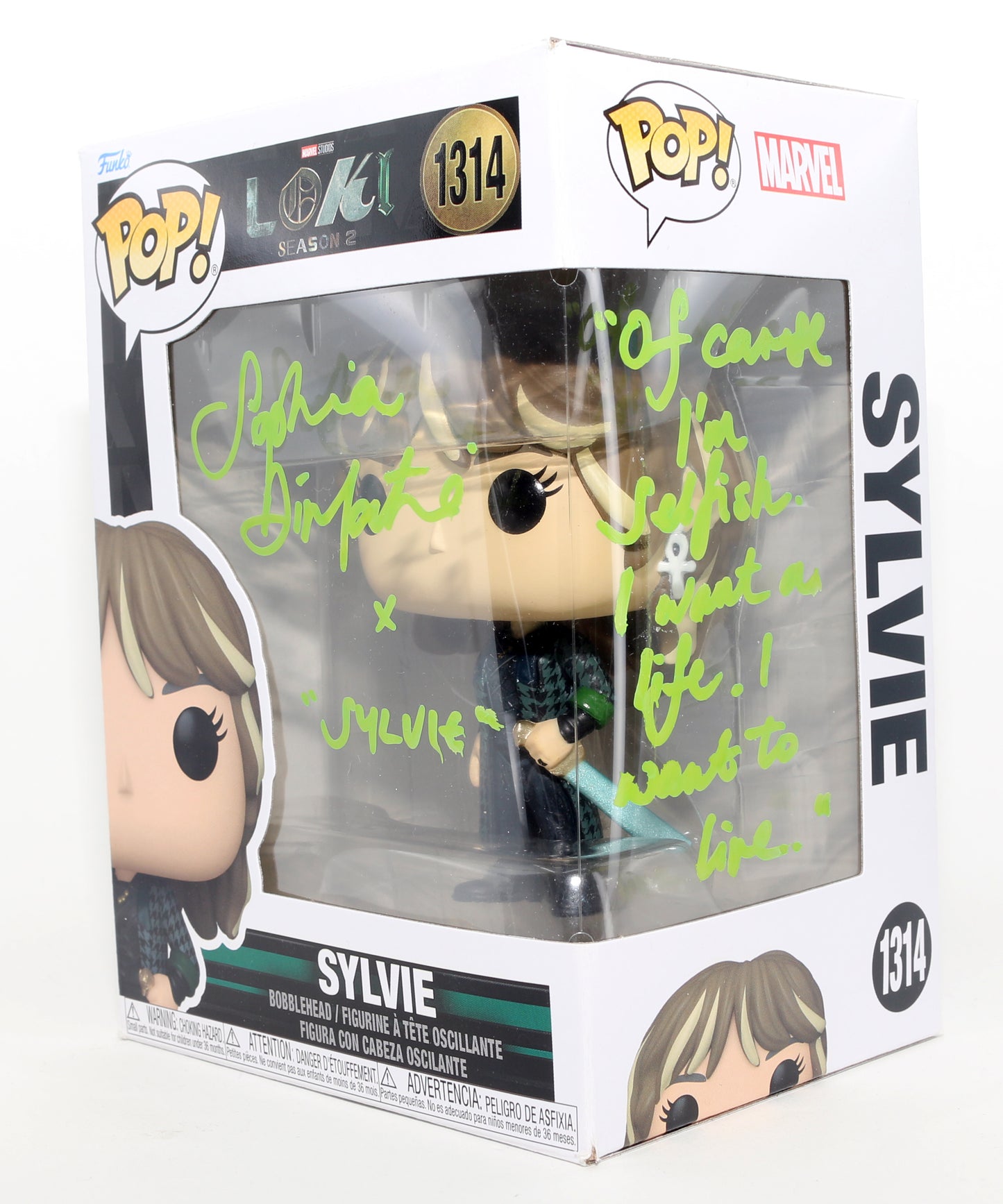 
                  
                    Sophia Di Martino as Sylvie in Loki Season 2 Signed Funko POP! #1314 with Character Name & Quote
                  
                