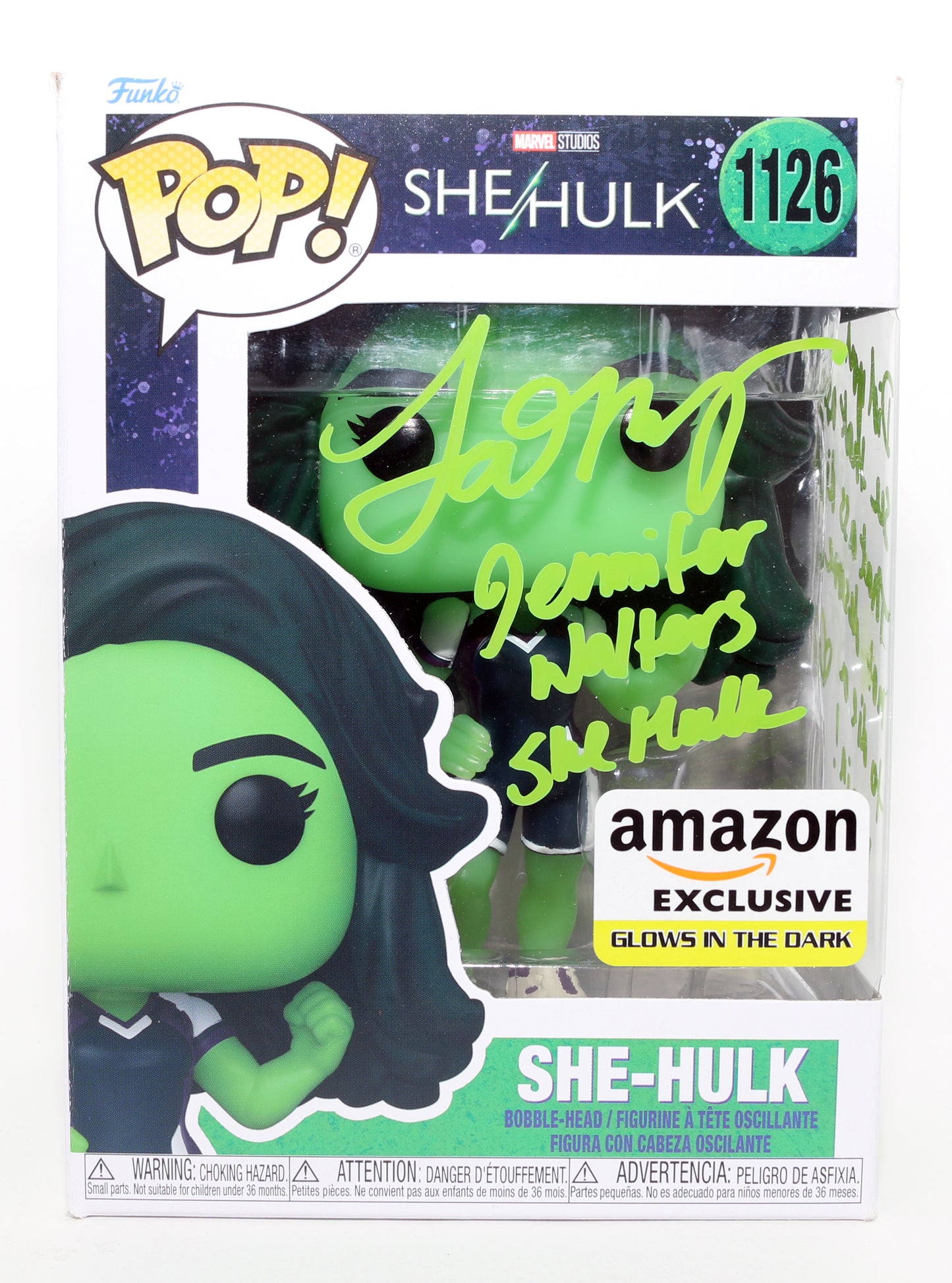 
                  
                    Tatiana Maslany as She-Hulk in She-Hulk GITD Amazon Exclusive Signed Funko POP! #1126 with Character Name & Quote
                  
                