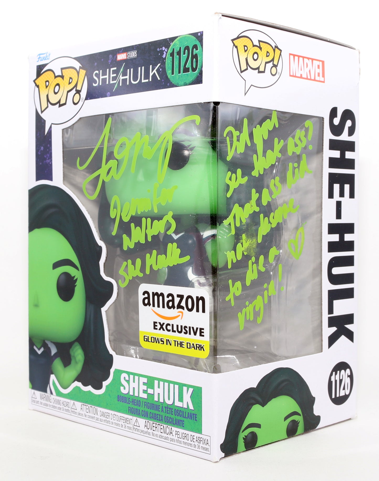 
                  
                    Tatiana Maslany as She-Hulk in She-Hulk GITD Amazon Exclusive Signed Funko POP! #1126 with Character Name & Quote
                  
                