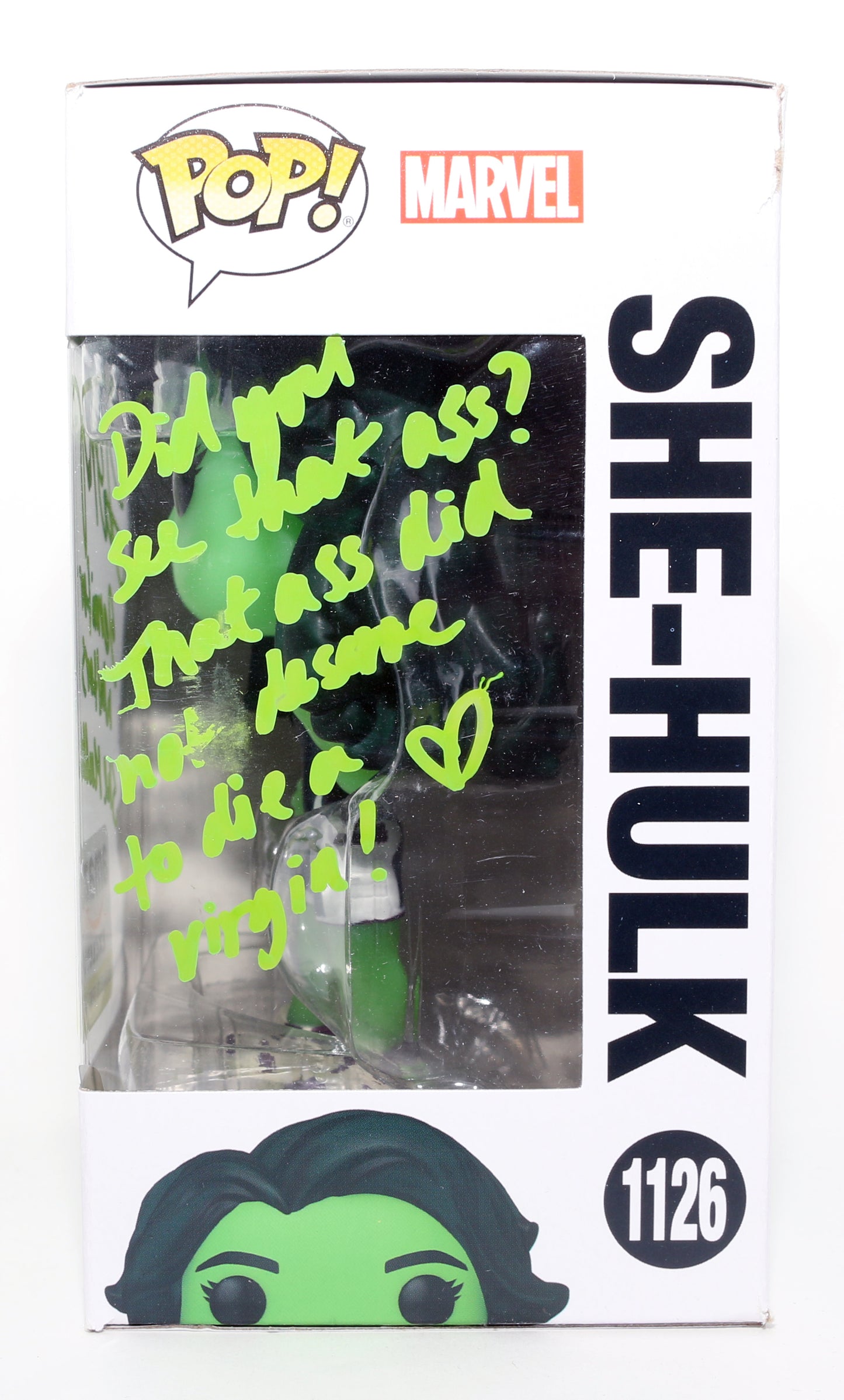 
                  
                    Tatiana Maslany as She-Hulk in She-Hulk GITD Amazon Exclusive Signed Funko POP! #1126 with Character Name & Quote
                  
                