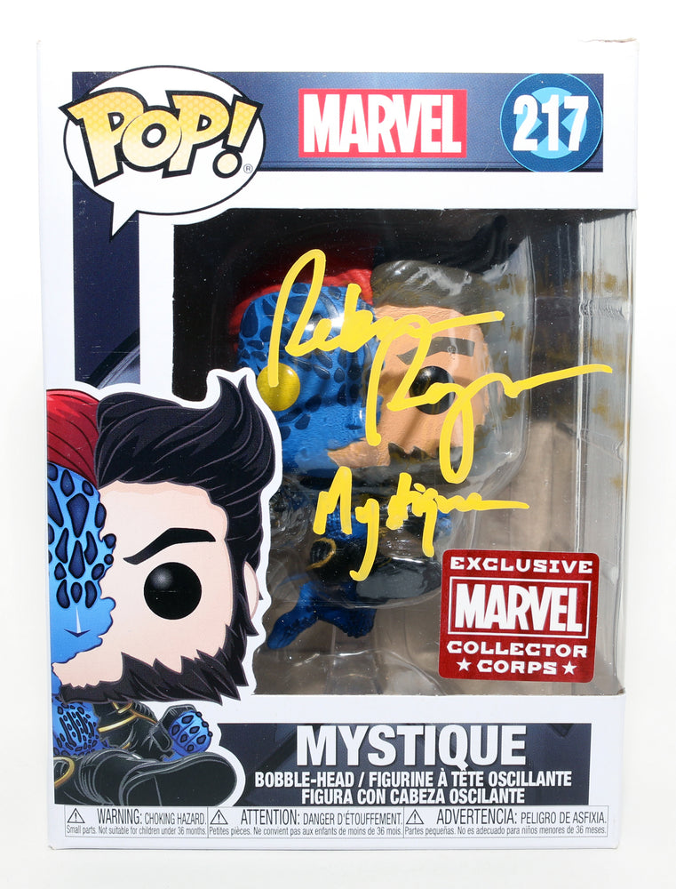 
                  
                    Rebecca Romijn as Mystique in X-Men Marvel Collector Corps Exclusive Signed Funko POP! #217 with Character Name & Quote
                  
                