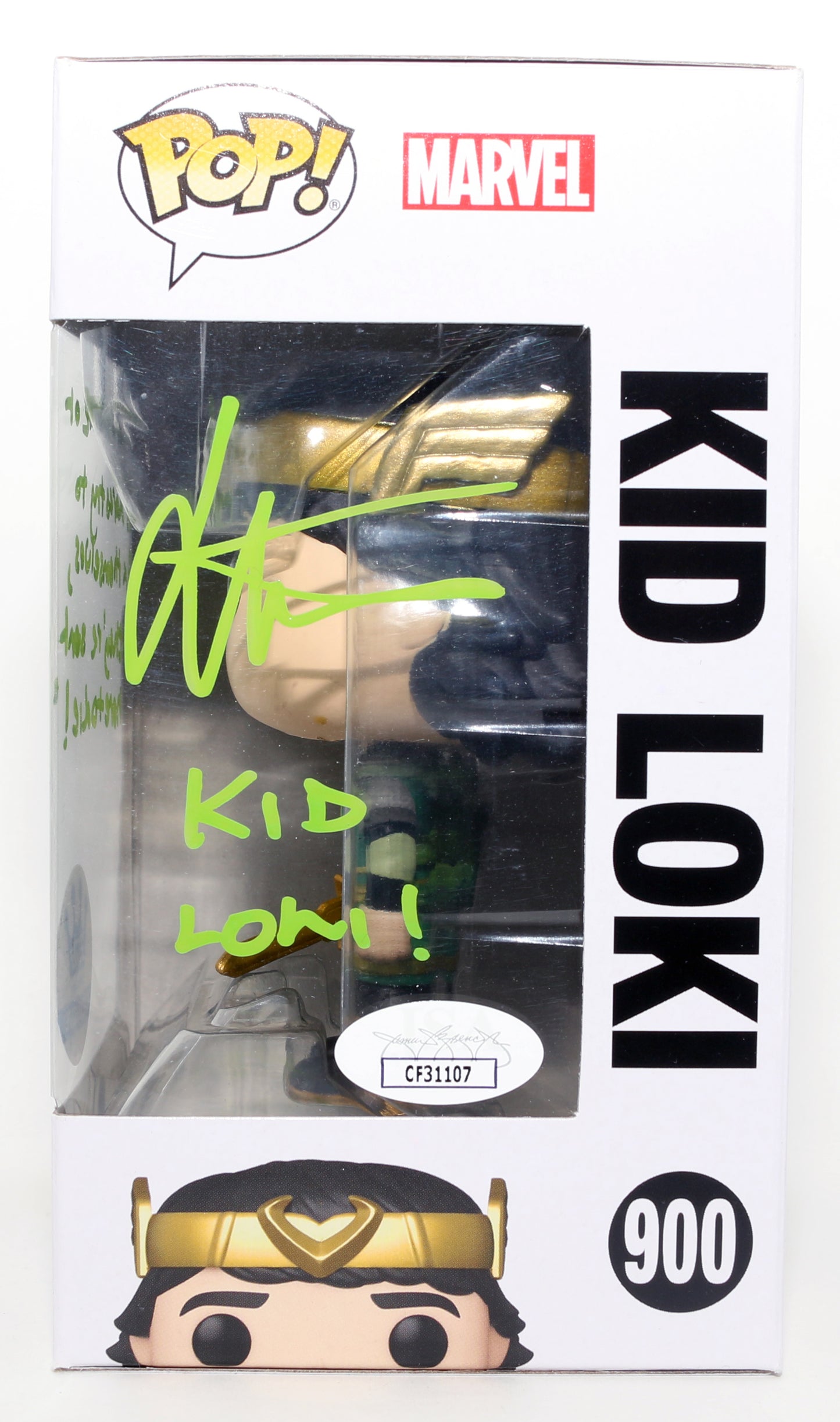
                  
                    Jack Veal as Kid Loki in Loki Funko Store Exclusive (JSA) Signed Funko POP! #900 with Character Name & Quote
                  
                