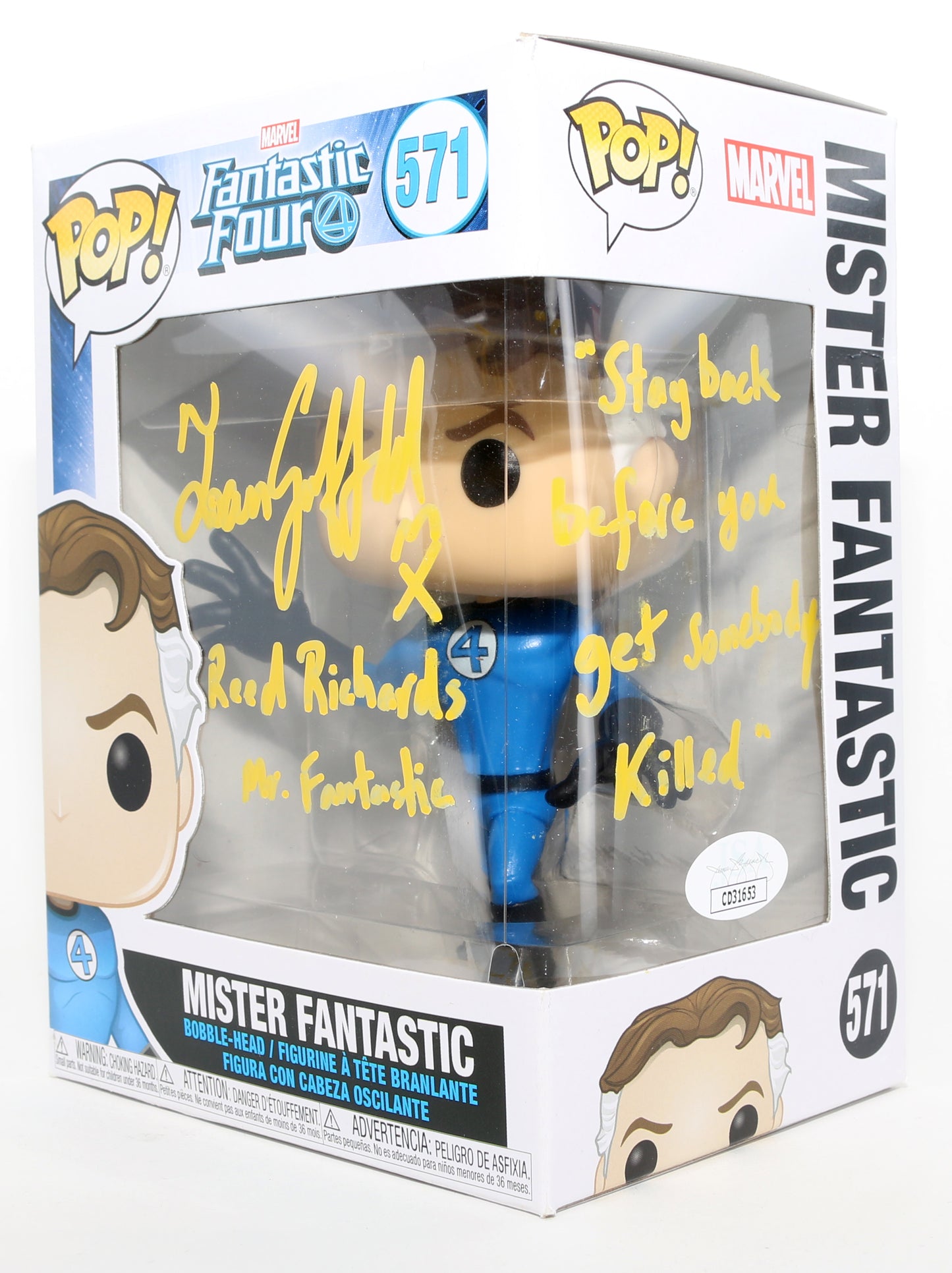 
                  
                    Ioan Gruffudd as Reed Richards / Mr. Fantastic in Fantastic Four (JSA) Signed Funko POP! #571 with Character Name & Quote
                  
                