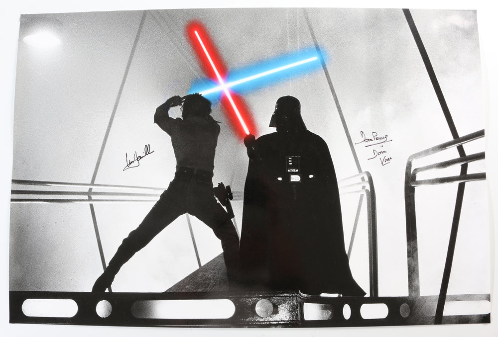 Mark Hamill as Luke Skywalker vs. Dave Prowse as Darth Vader Lightsaber Duel in Star Wars: The Empire Strikes Back (Official Pix) Signed 24x36 Poster with Character Name