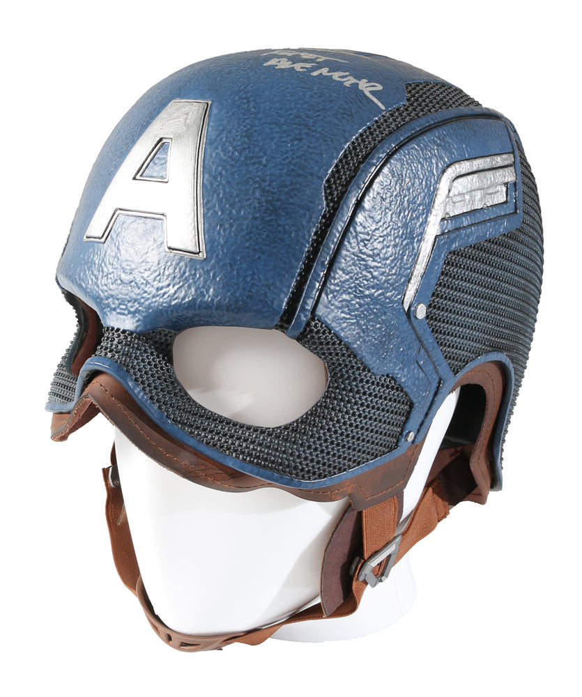 
                  
                    Captain America's Helmet Signed by Chris Evans with 'First Avenger' Inscription
                  
                