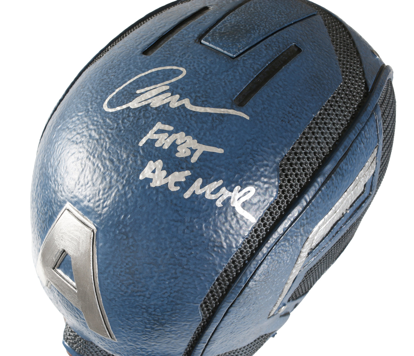 
                  
                    Captain America's Helmet Signed by Chris Evans with 'First Avenger' Inscription
                  
                