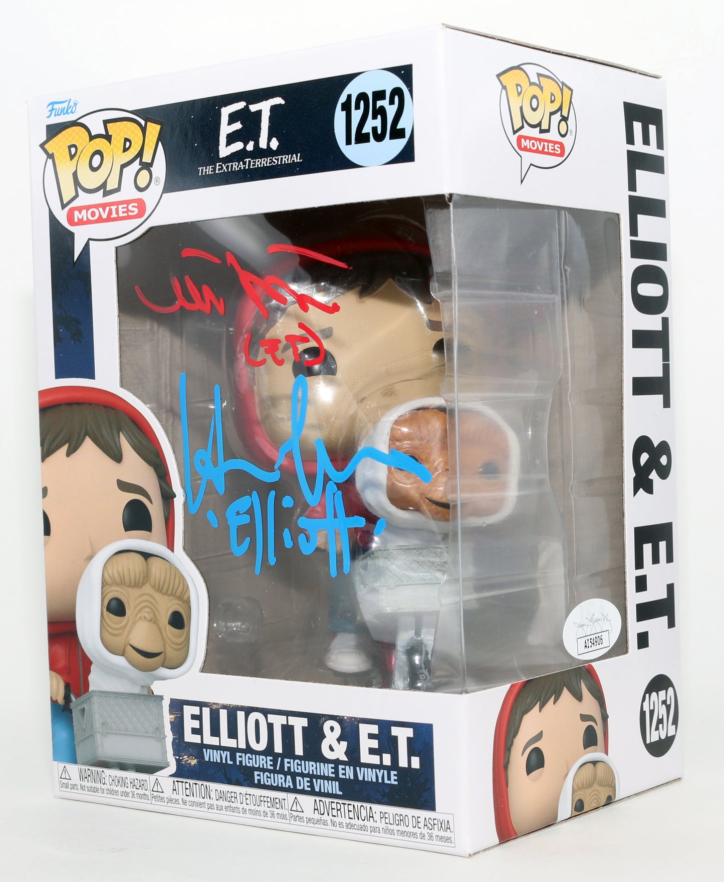 
                  
                    Henry Thomas as Elliott & Matthew De Meritt as E.T. in E.T The Extra-Terrestrial (JSA) Signed Funko POP! #1252 with Character Names
                  
                