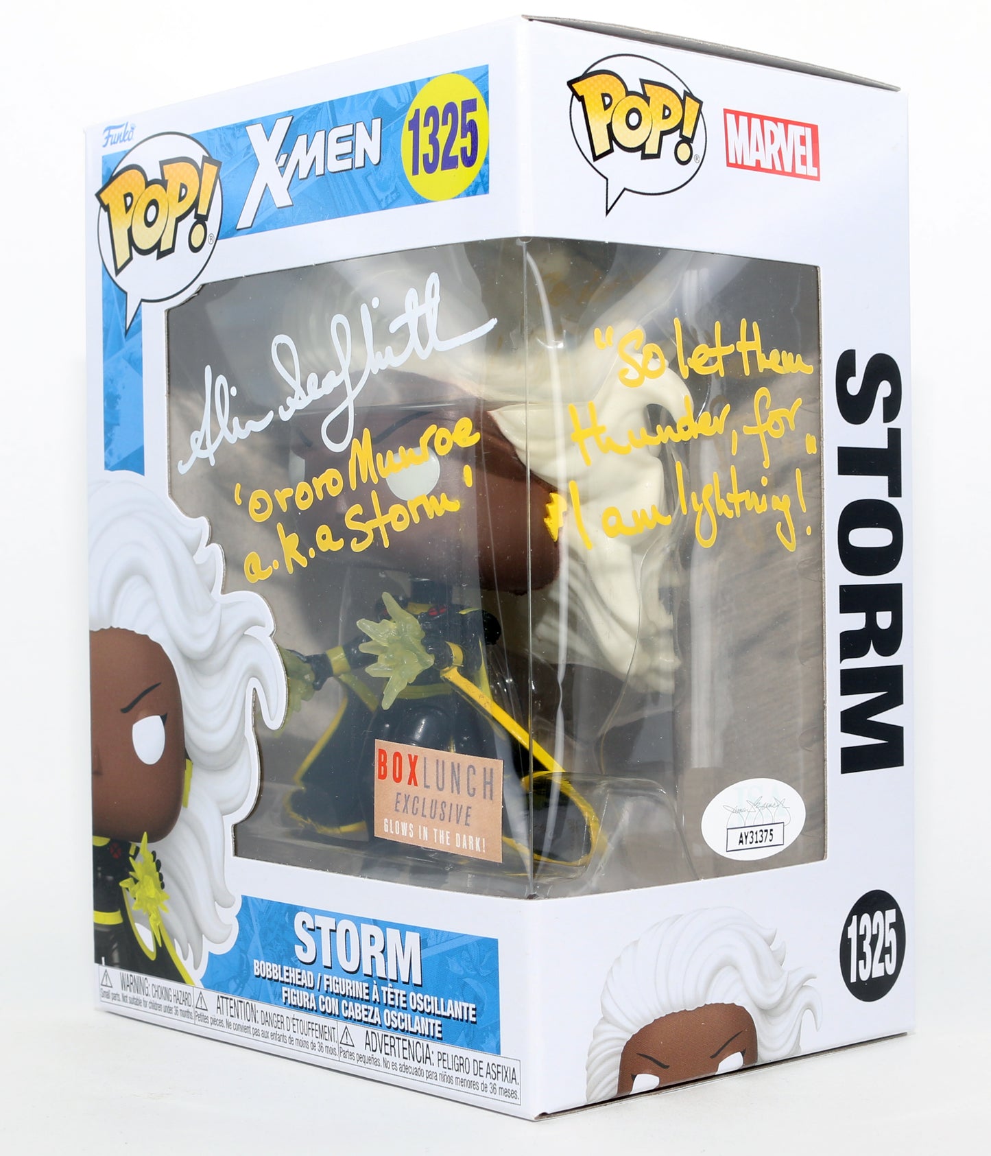 
                  
                    Alison Sealy-Smith as Ororo Munroe / Storm in X-Men '97 Box Lunch Exclusive GITD (JSA) Signed Funko POP! #1325 with Character Name & Quote
                  
                