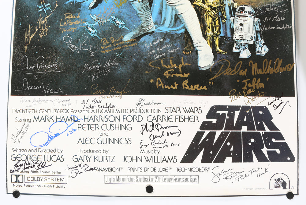 
                  
                    Star Wars: A New Hope 23x36 Poster Signed by Carrie Fisher, Kenny Baker, Peter Mayhew, Dave Prowse, Anthony Daniels, Gary Kurtz, Richard LeParmentier, Shelagh Fraser, Phil Brown, Don Henderson, Declan Mullholland, Peter Diamond, Stuart Freeborn, & More
                  
                