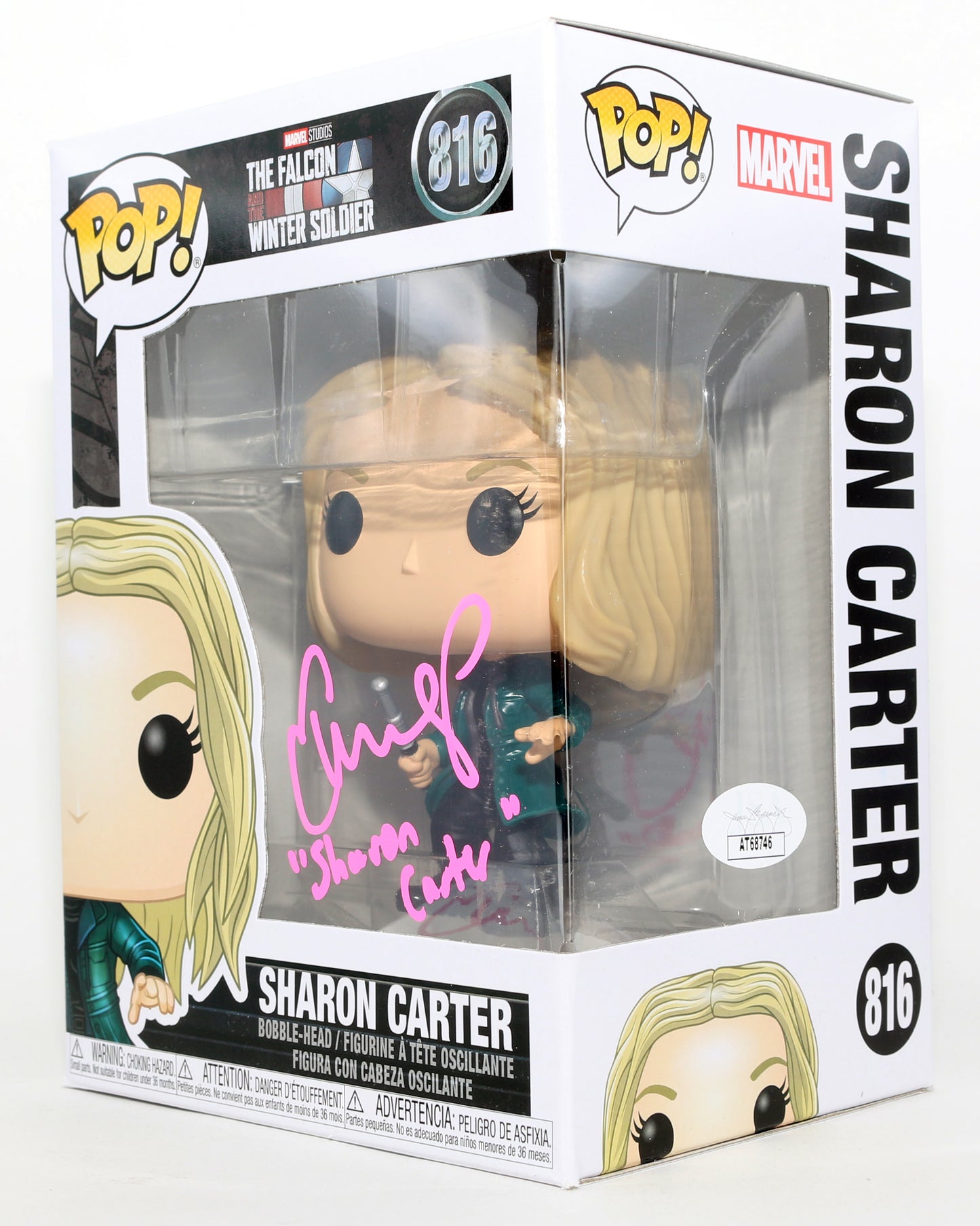 
                  
                    Emily VanCamp as Sharon Carter in Falcon & the Winter Soldier (JSA) Signed Funko POP! #816 with Character Name
                  
                