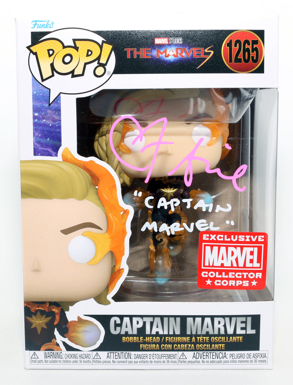 Brie Larson as Captain Marvel in Captain Marvel Marvel Collector Corps Exclusive (JSA) Signed Funko POP! #1265 with Character Name